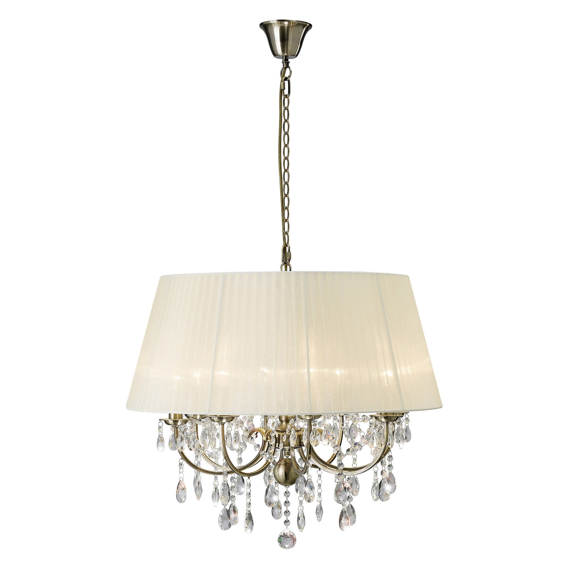 Diyas IL30057 Olivia Pendant With Cream Shade 8 Light Antique Brass/Crystal