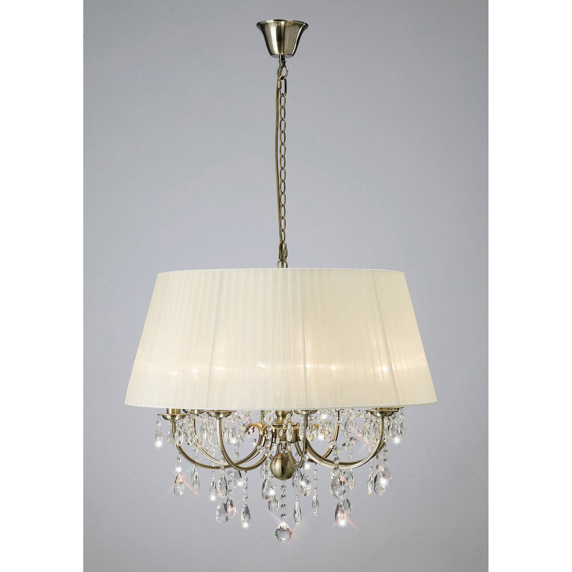 Diyas IL30057 Olivia Pendant With Cream Shade 8 Light Antique Brass/Crystal