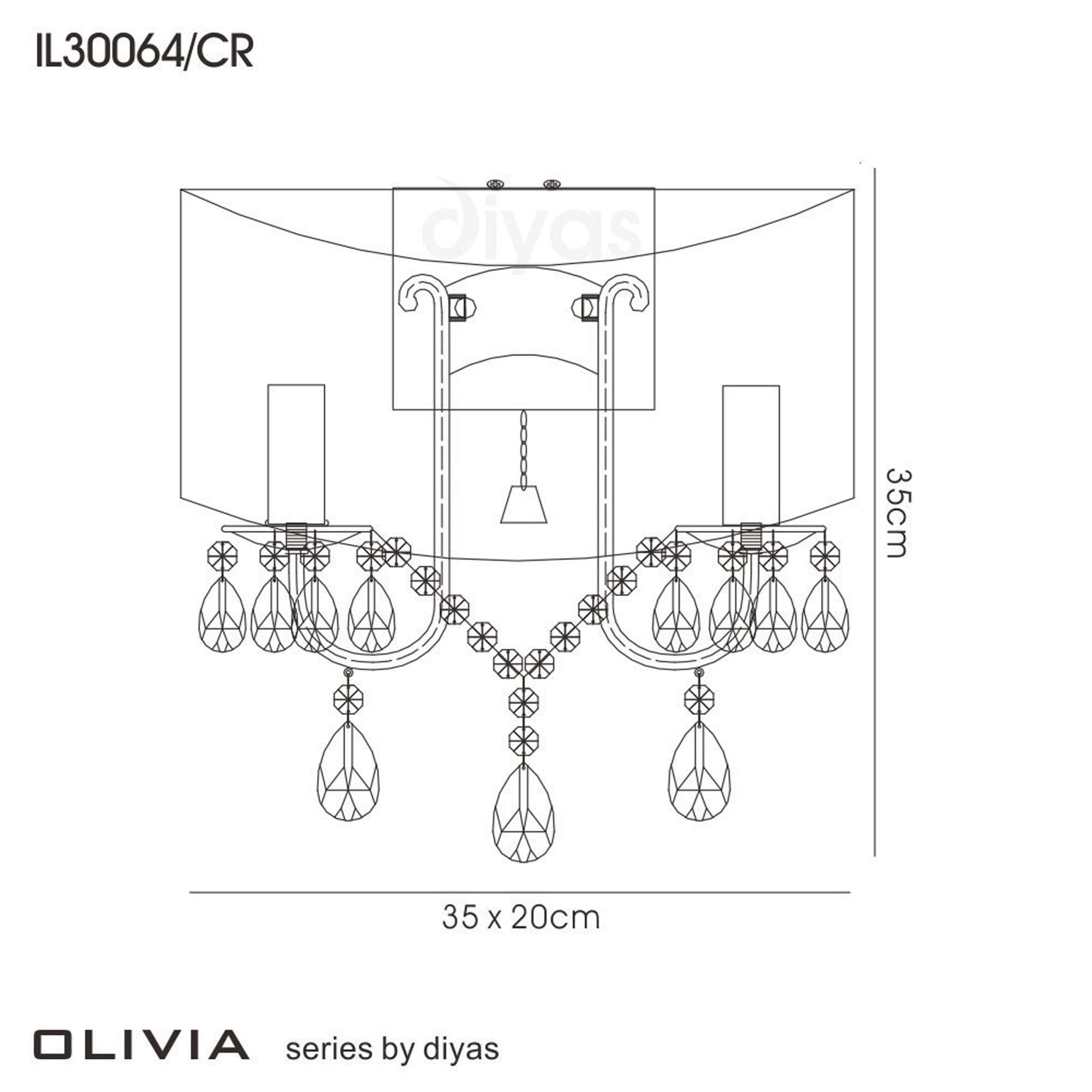Diyas IL30061 Olivia Wall Light Switched With Ivory Cream Shade 2 Light Polished Chrome/Crystal