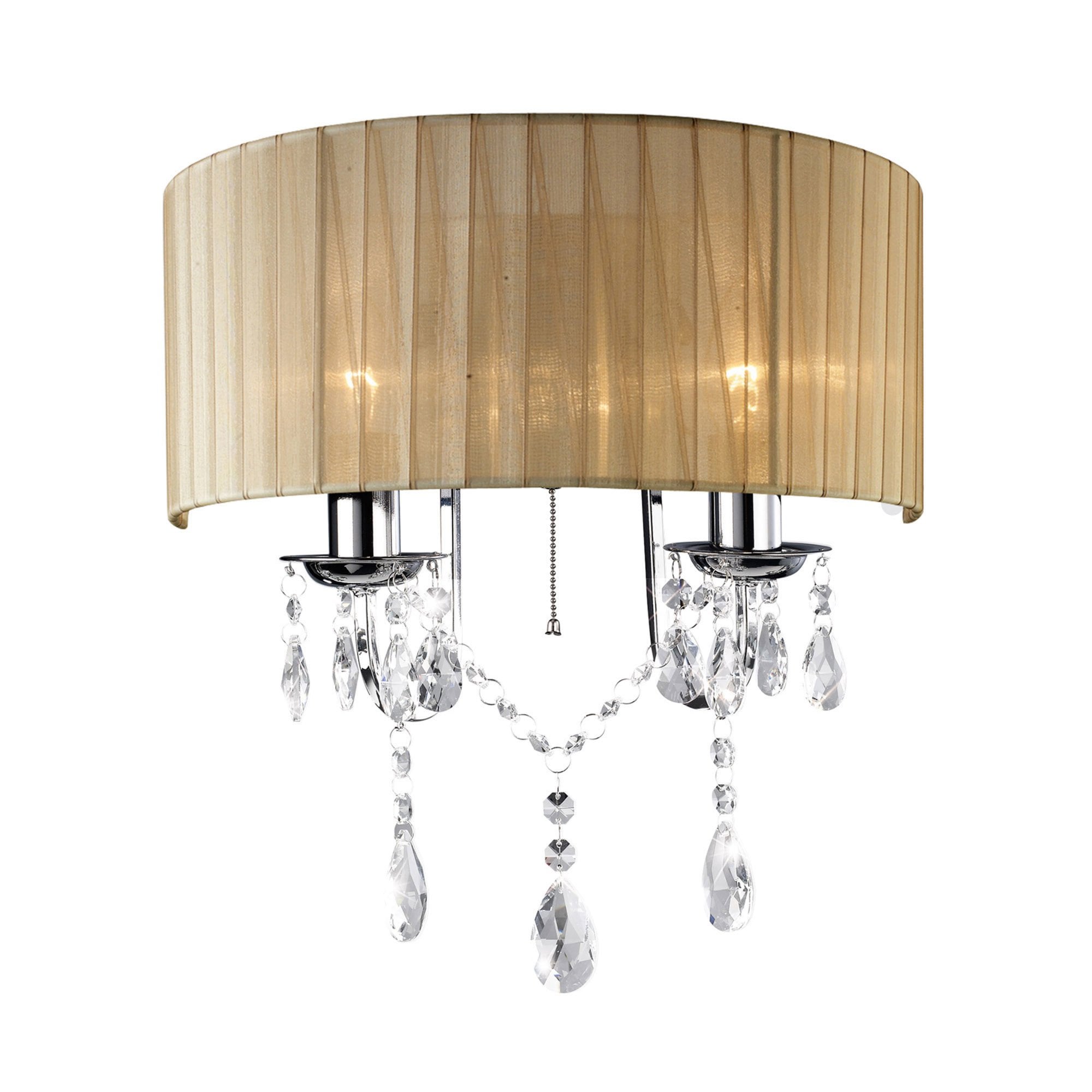 Diyas IL30061 Olivia Wall Light Switched With Soft Bronze Shade 2 Light Polished Chrome/Crystal