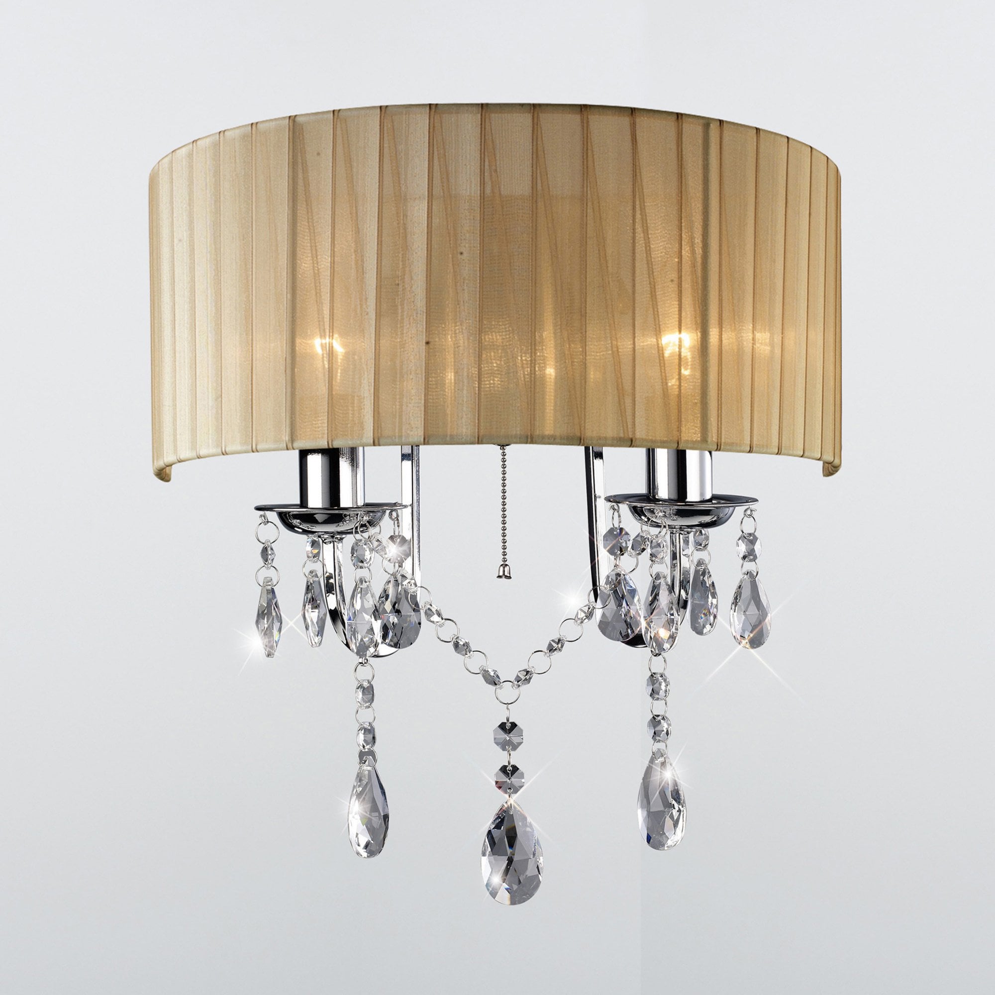 Diyas IL30061 Olivia Wall Light Switched With Soft Bronze Shade 2 Light Polished Chrome/Crystal