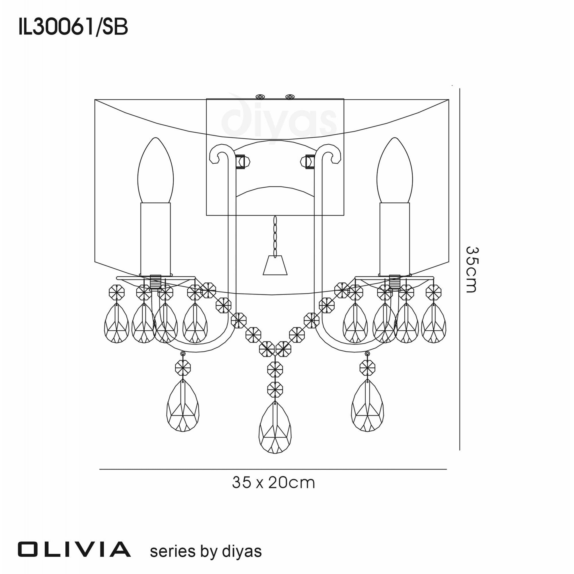 Diyas IL30061 Olivia Wall Light Switched With Soft Bronze Shade 2 Light Polished Chrome/Crystal