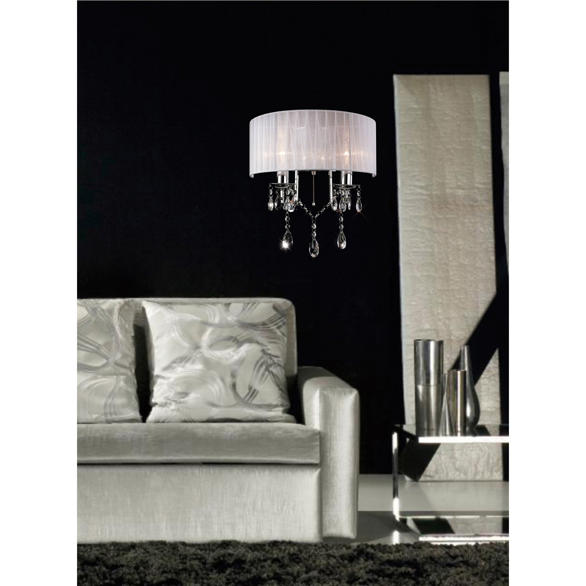 Diyas IL30061 Olivia Wall Light Switched With White Shade 2 Light Polished Chrome/Crystal
