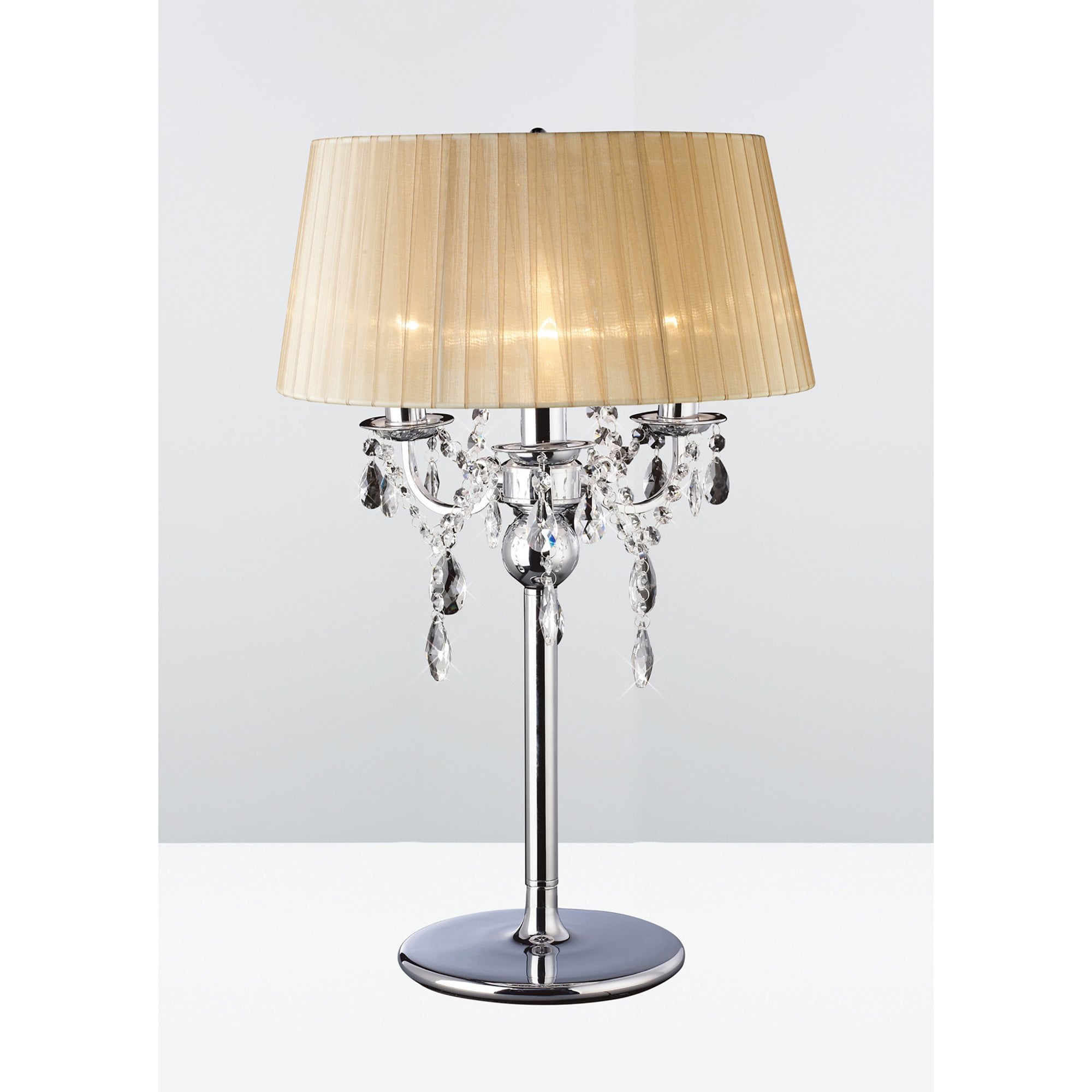 Diyas IL30062 Olivia Table Lamp With Soft Bronze Shade 3 Light Polished Chrome/Crystal
