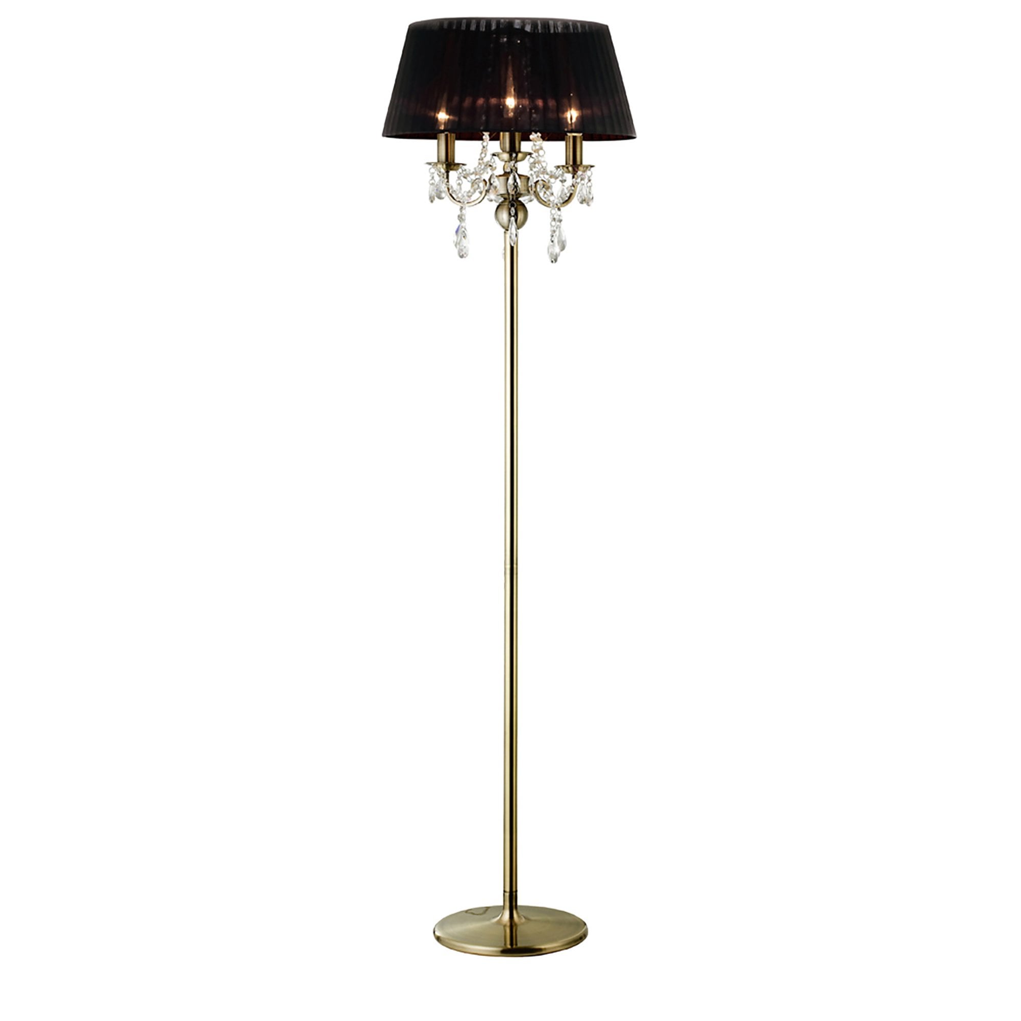 Diyas IL30066 Olivia Floor Lamp With Black Shade 3 Light Antique Brass/Crystal