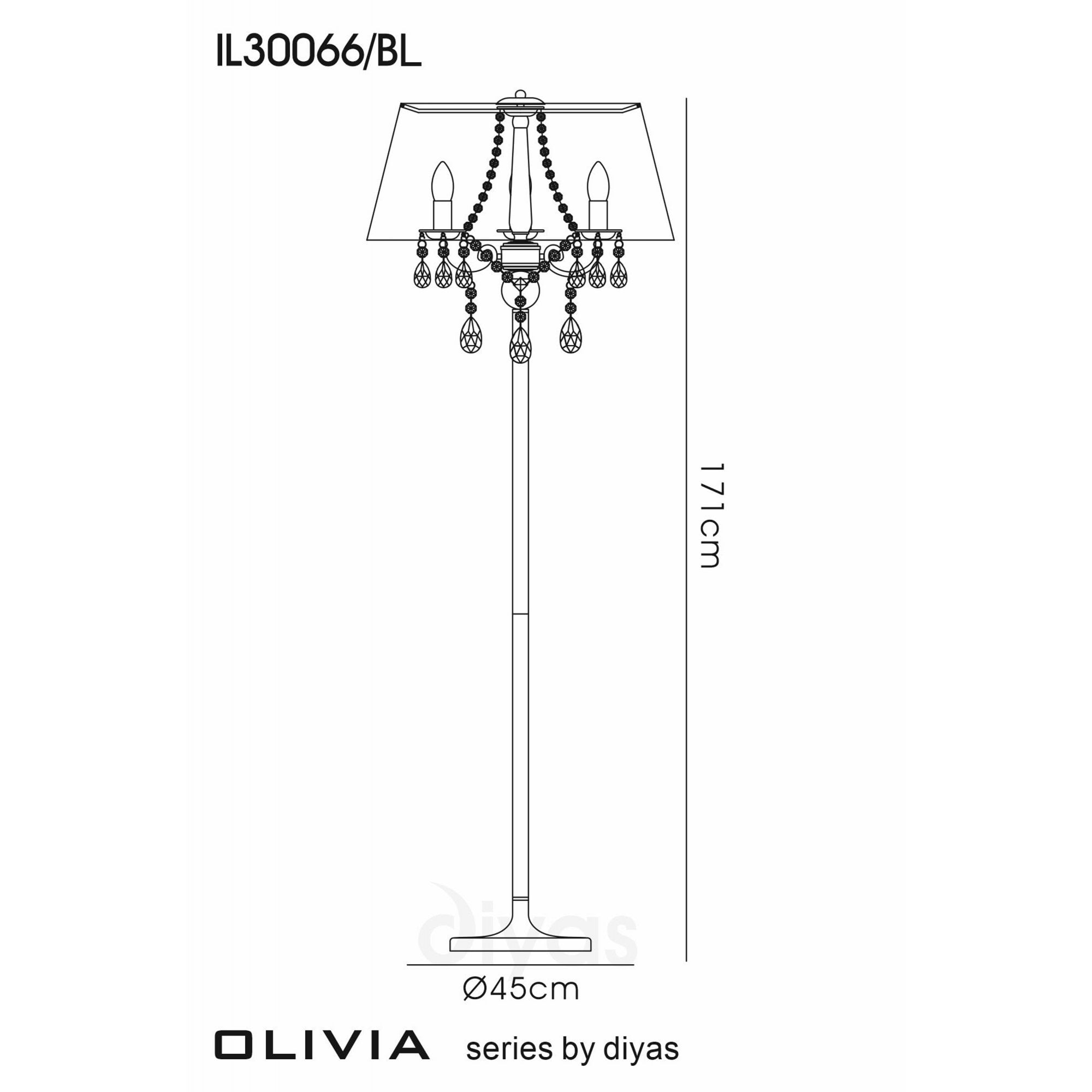 Diyas IL30066 Olivia Floor Lamp With Black Shade 3 Light Antique Brass/Crystal