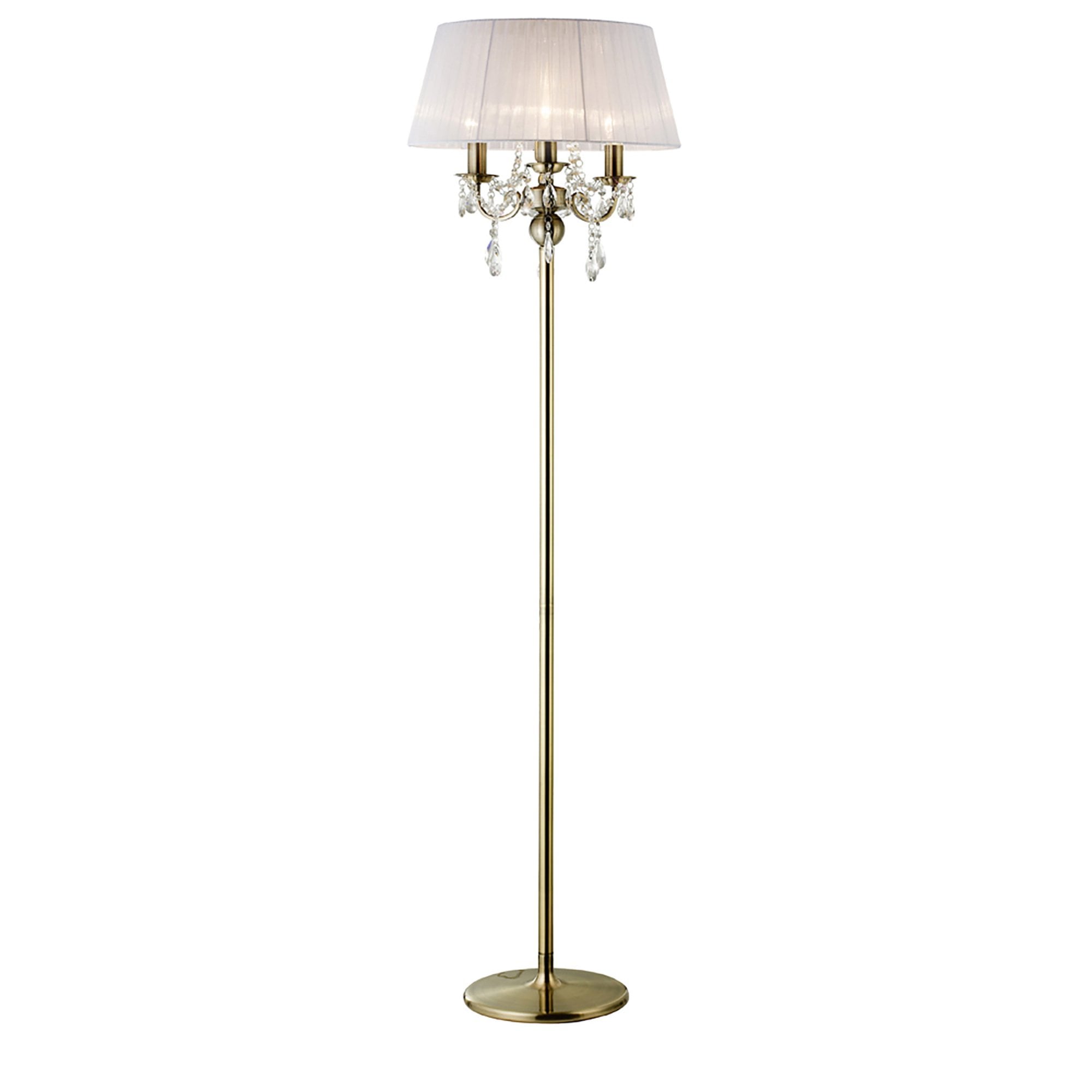 Diyas IL30066 Olivia Floor Lamp With White Shade 3 Light Antique Brass/Crystal