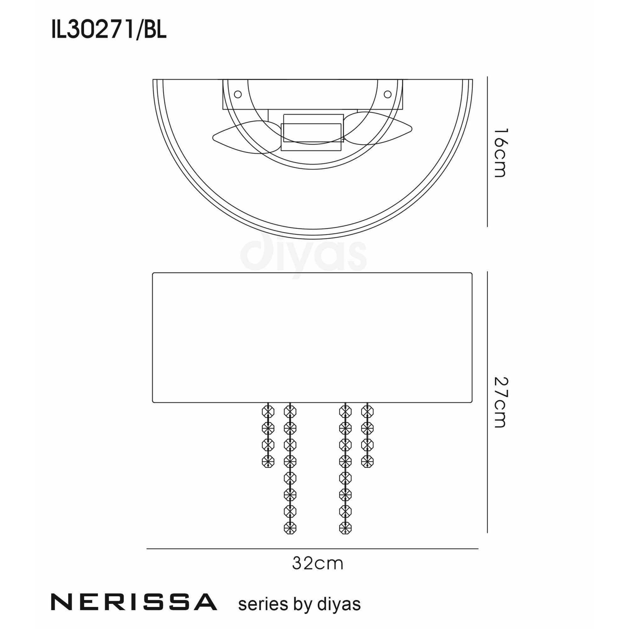 Diyas IL30271/BL Nerissa Wall Light With Black Shade 2 Light Polished Chrome/Crystal