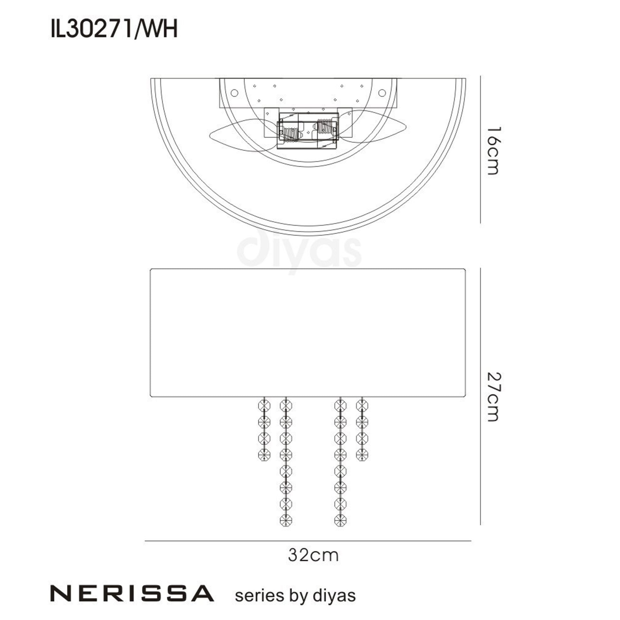 Diyas IL30271/WH Nerissa Wall Light With White Shade 2 Light Polished Chrome/Crystal