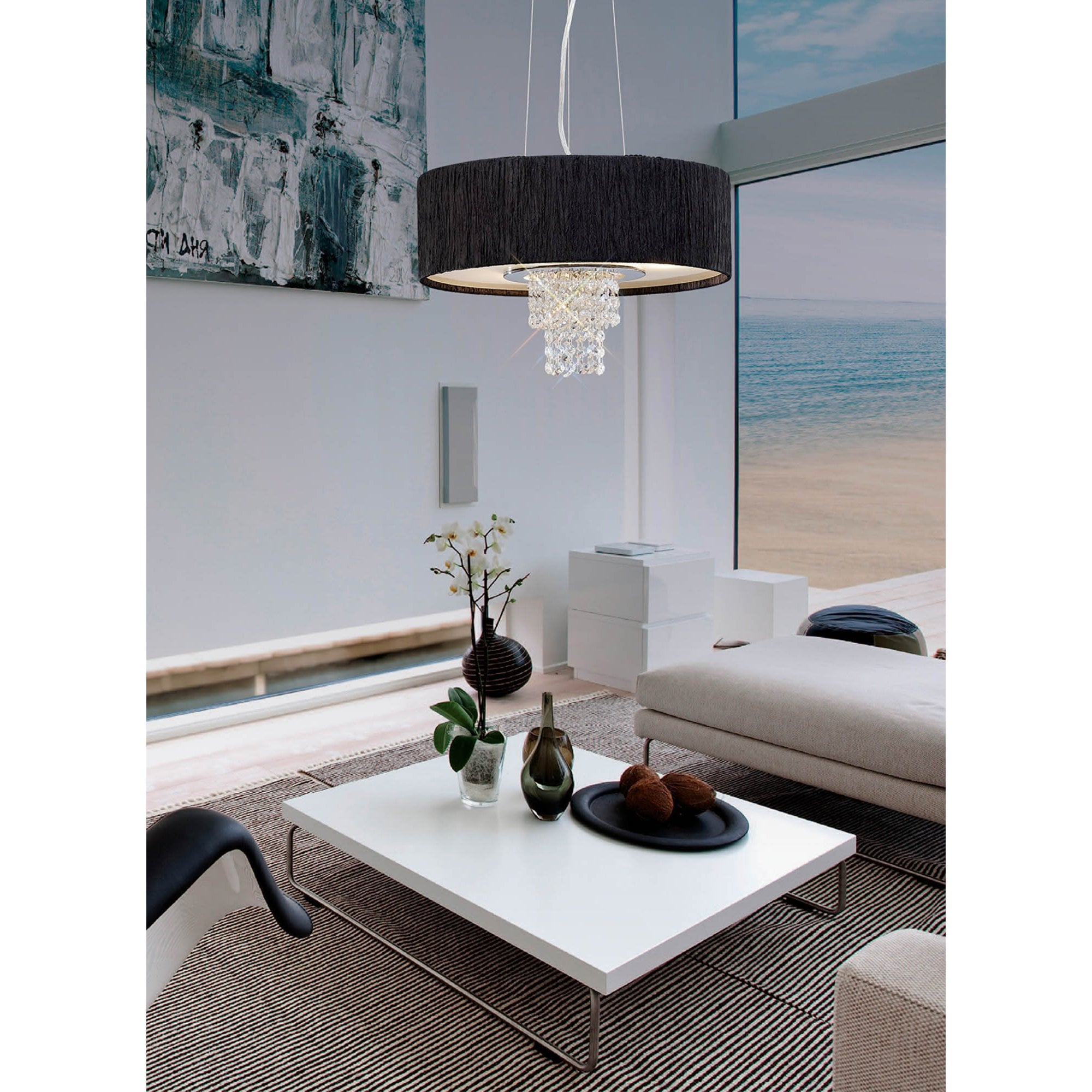 Diyas IL30272/BL Nerissa Pendant With Black Shade 4 Light Polished Chrome/Crystal