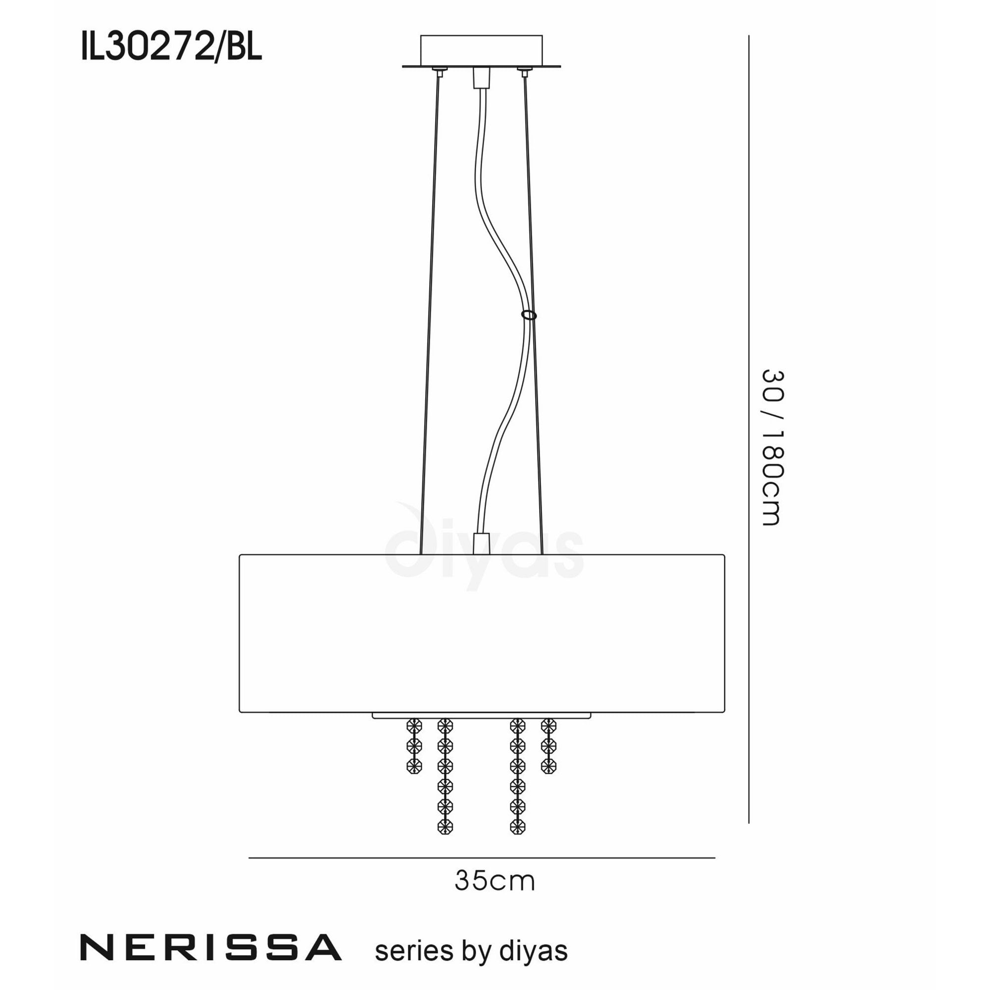 Diyas IL30272/BL Nerissa Pendant With Black Shade 4 Light Polished Chrome/Crystal