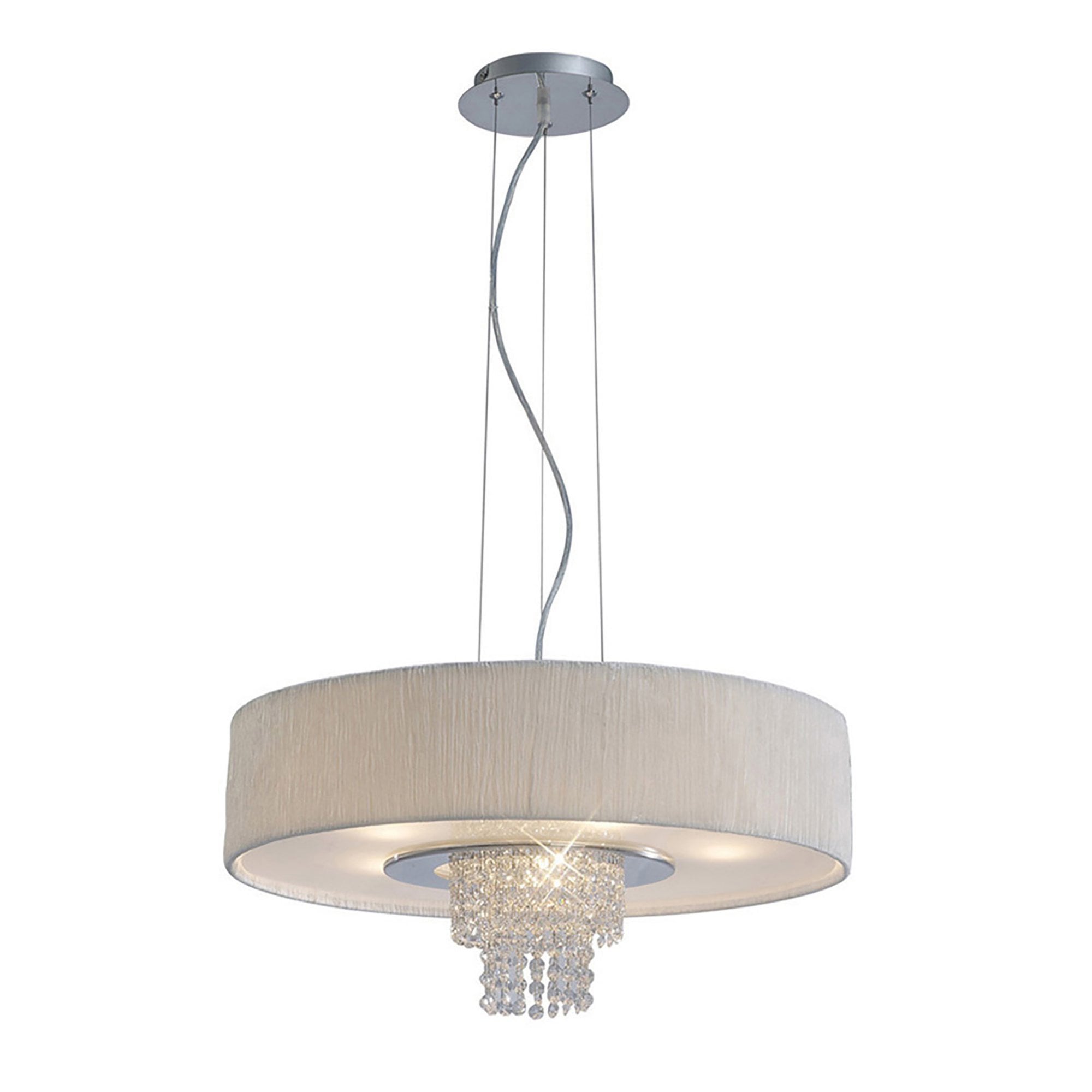 Diyas IL30273/WH Nerissa Pendant With White Shade 6 Light Polished Chrome/Crystal