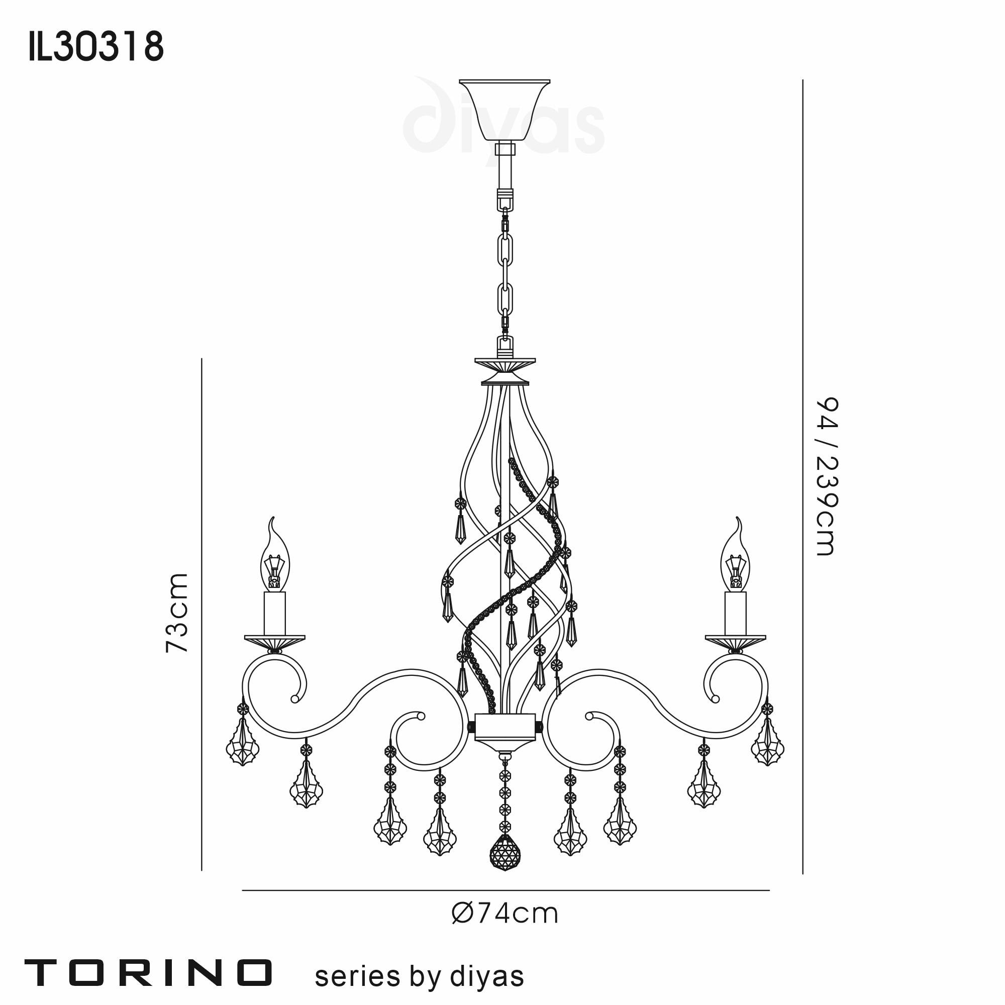 Diyas IL30318 Torino Pendant 8 Light Polished Chrome/Crystal