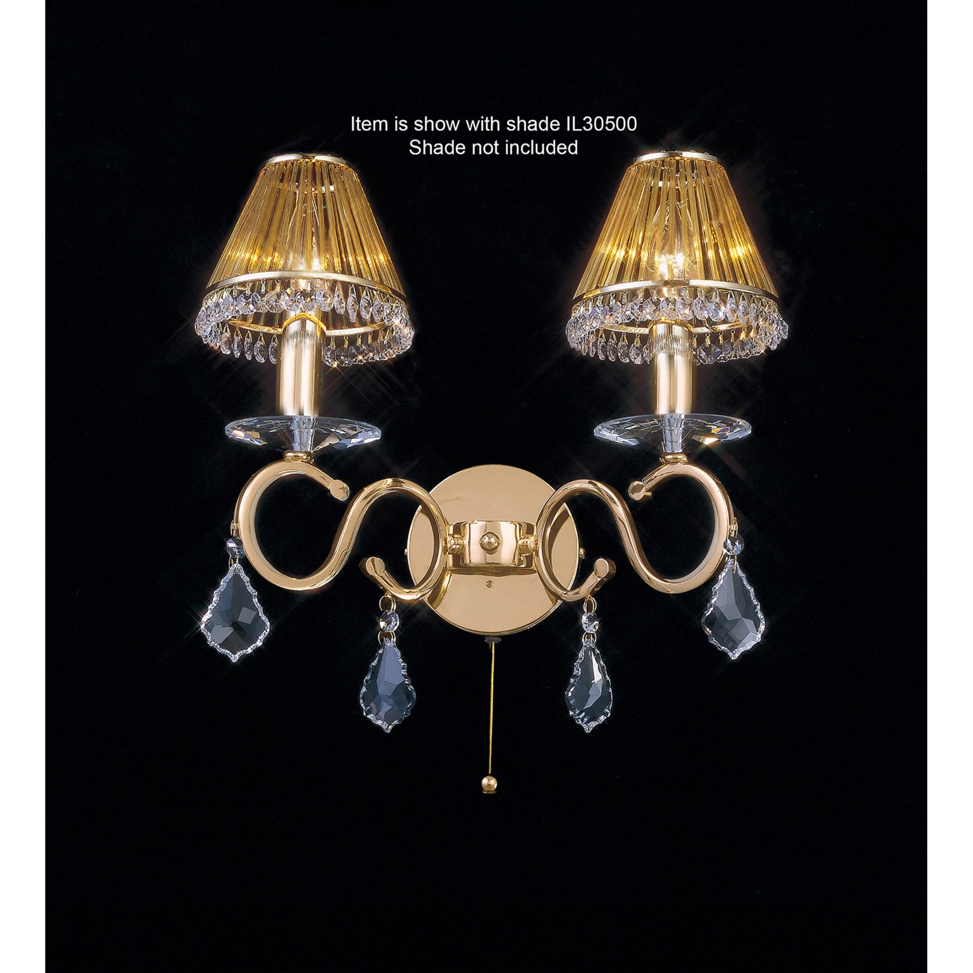 Diyas IL30322 Torino Wall Light Switched 2 Light French Gold/Crystal