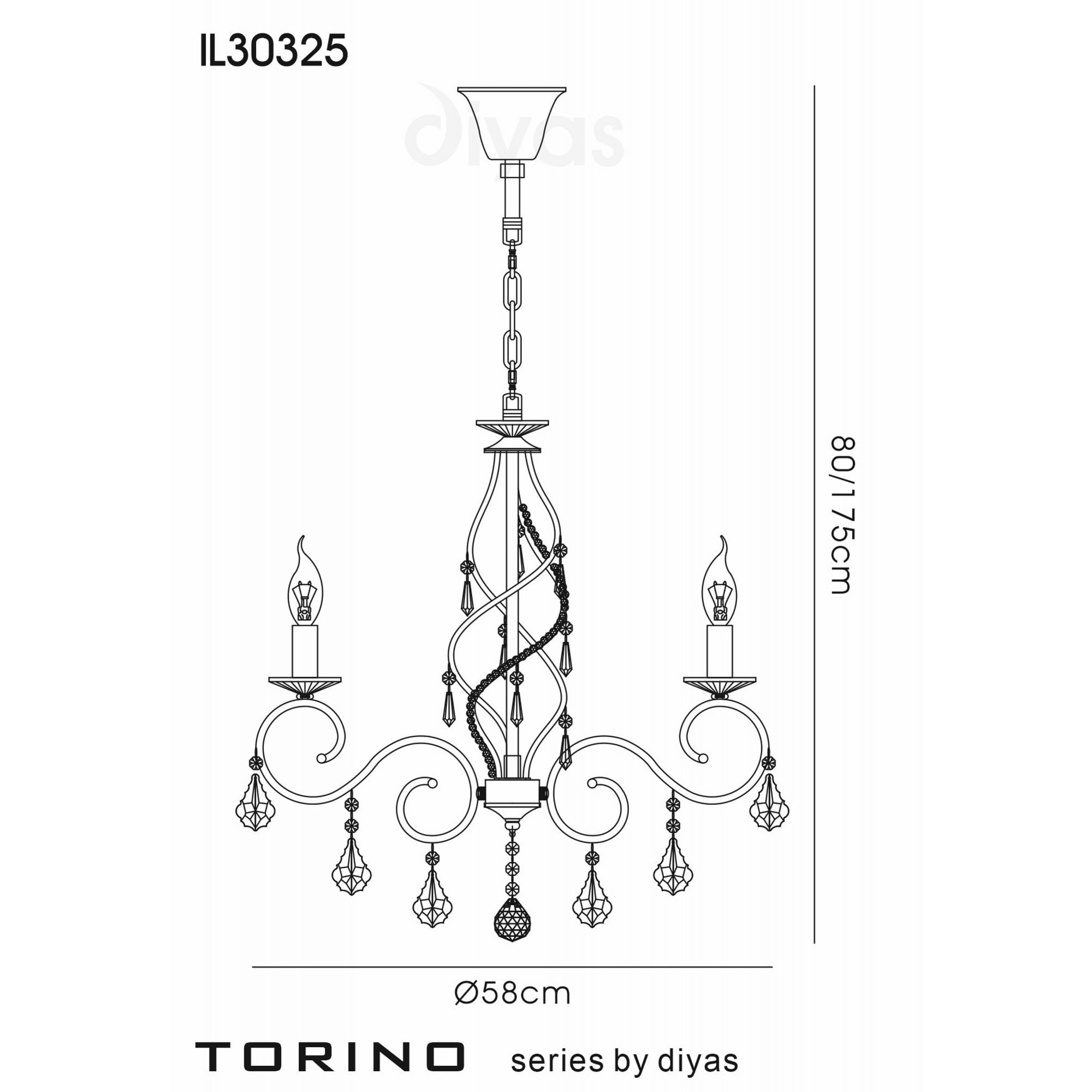 Diyas IL30325 Torino Pendant 5 Light French Gold/Crystal