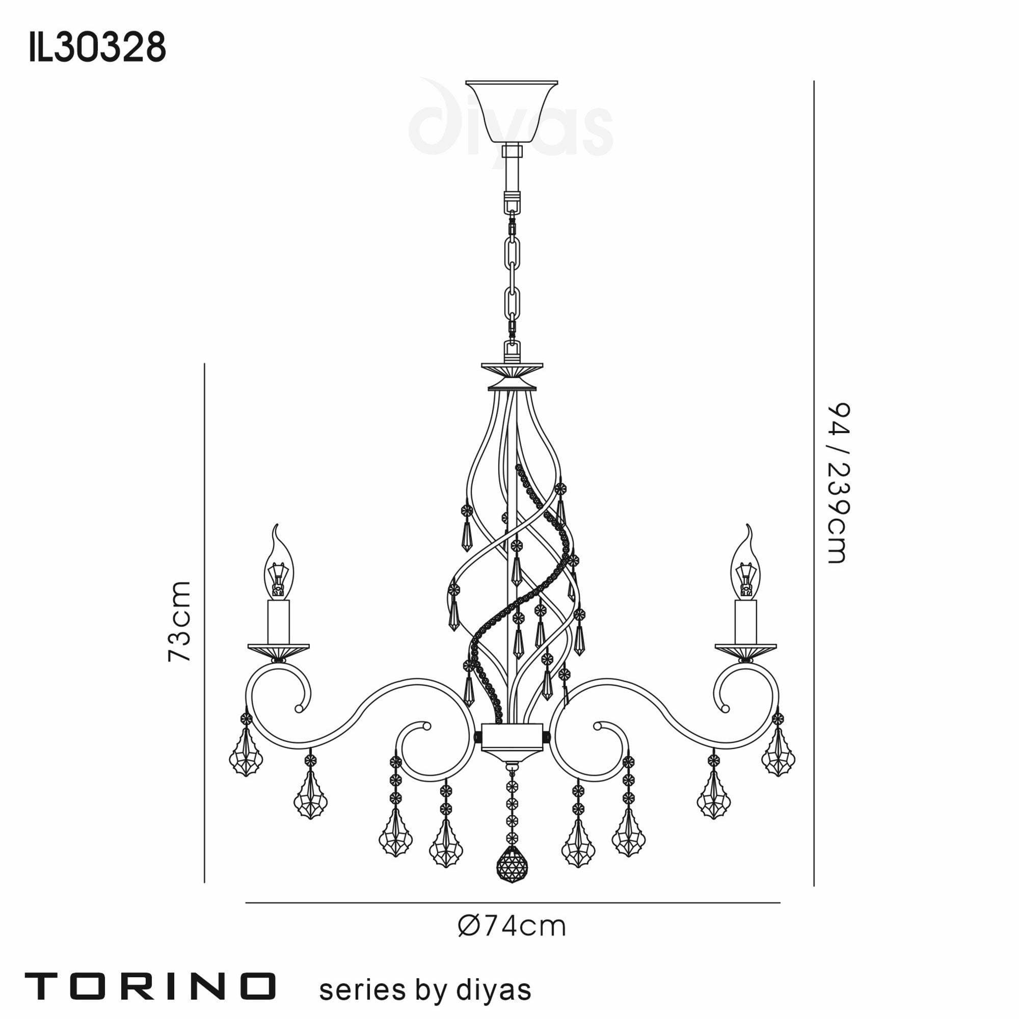 Diyas IL30328 Torino Pendant 8 Light French Gold/Crystal