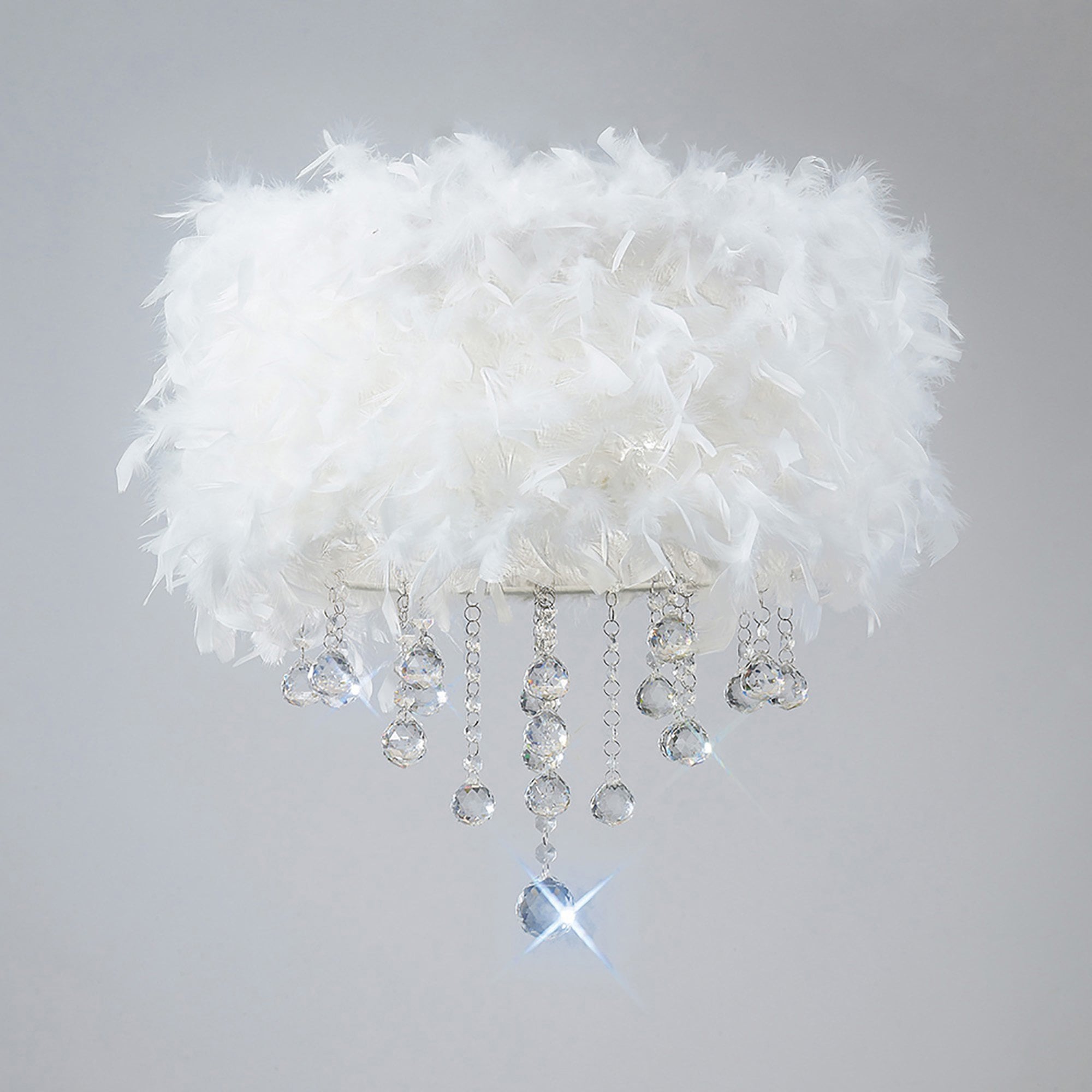 Diyas IL30741/WH Ibis Ceiling With White Feather Shade 3 Light Polished Chrome/Crystal
