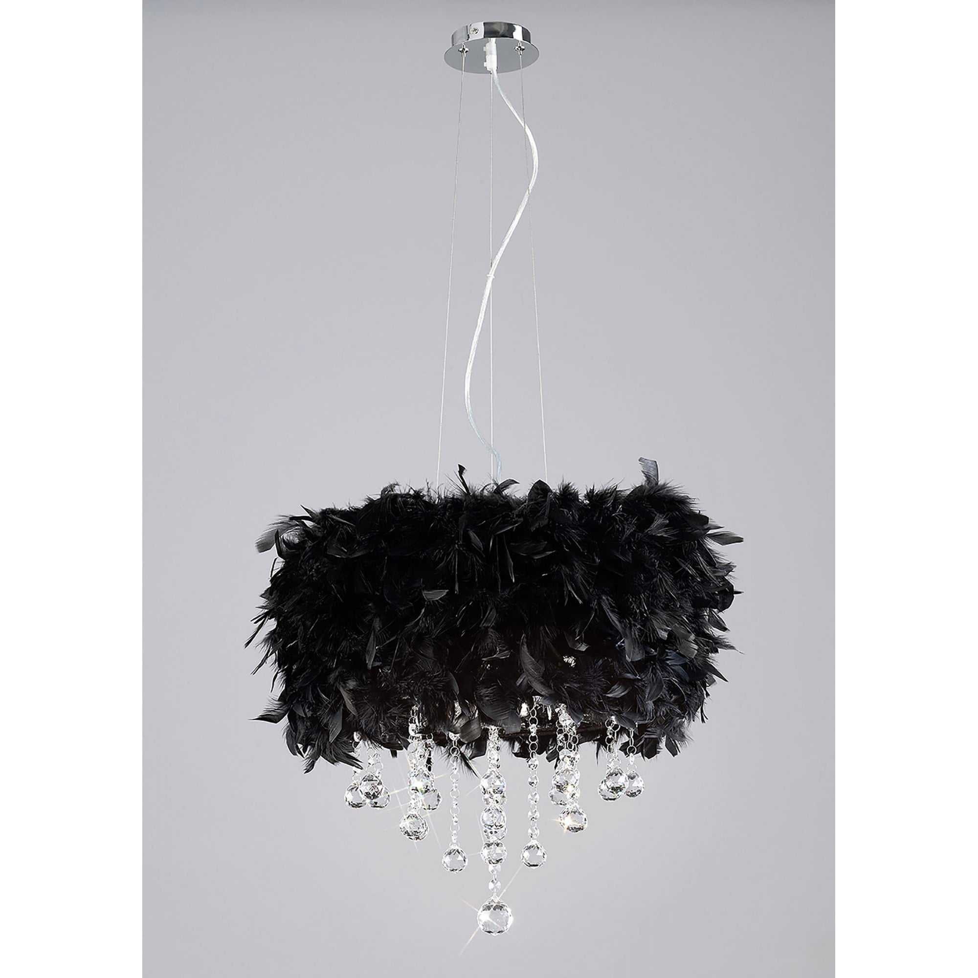 Diyas IL30742/BL Ibis Pendant With Black Feather Shade 3 Light Polished Chrome/Crystal