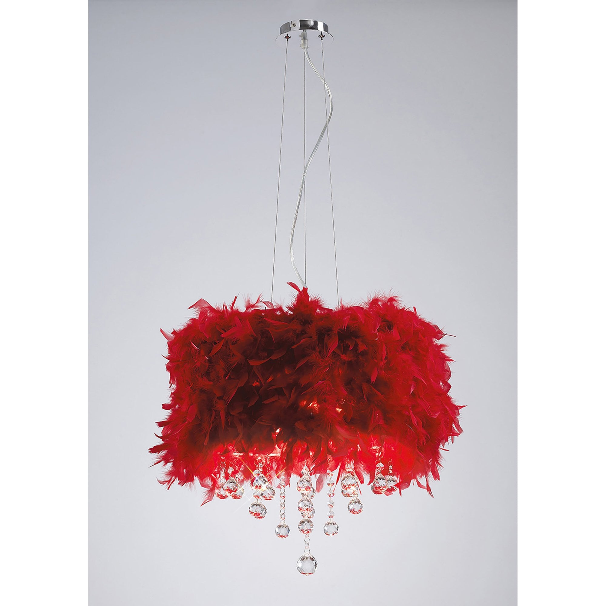 Diyas IL30742/RD Ibis Pendant With Red Feather Shade 3 Light Polished Chrome/Crystal
