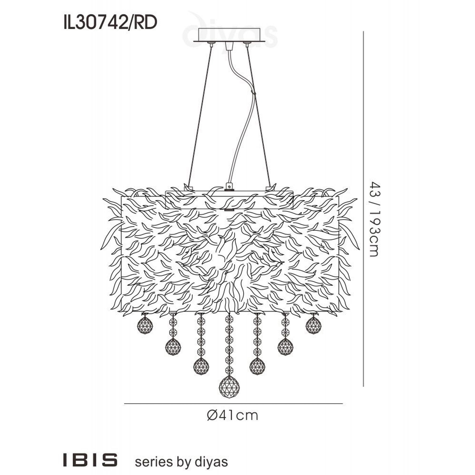 Diyas IL30742/RD Ibis Pendant With Red Feather Shade 3 Light Polished Chrome/Crystal