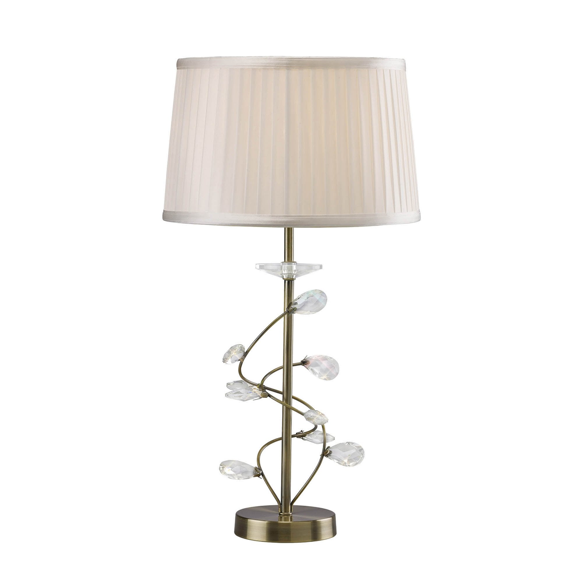 Diyas IL31220/WH Willow Table Lamp With White Shade 1 Light Antique Brass/Crystal