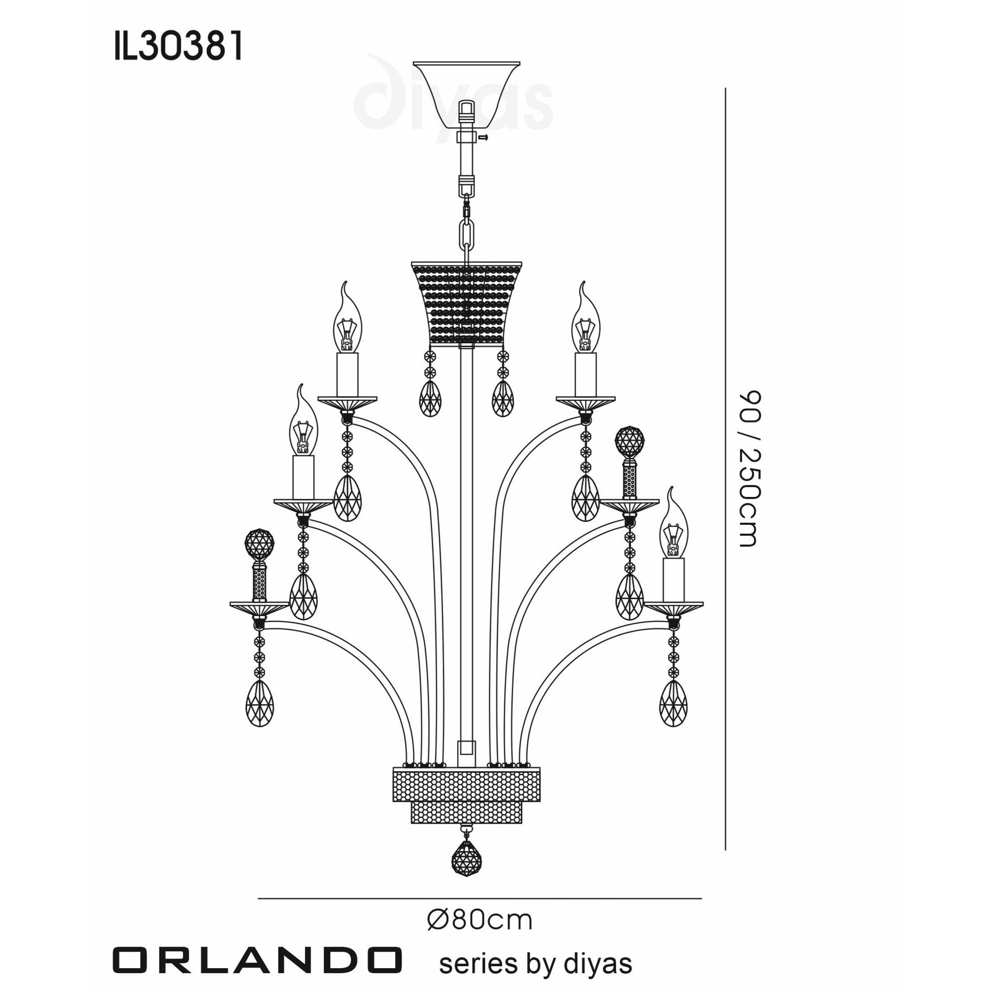 Diyas IL30381 Orlando Pendant Large 12 Light Gold Plated (ITEM REQUIRES ASSEMBLY)