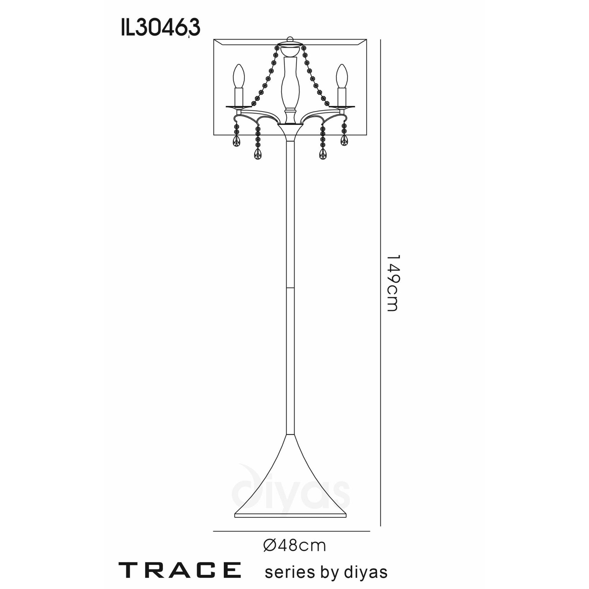 Diyas IL30463 Trace Floor Lamp With Chrome Shade 4 Light Polished Chrome//PVC/Crystal