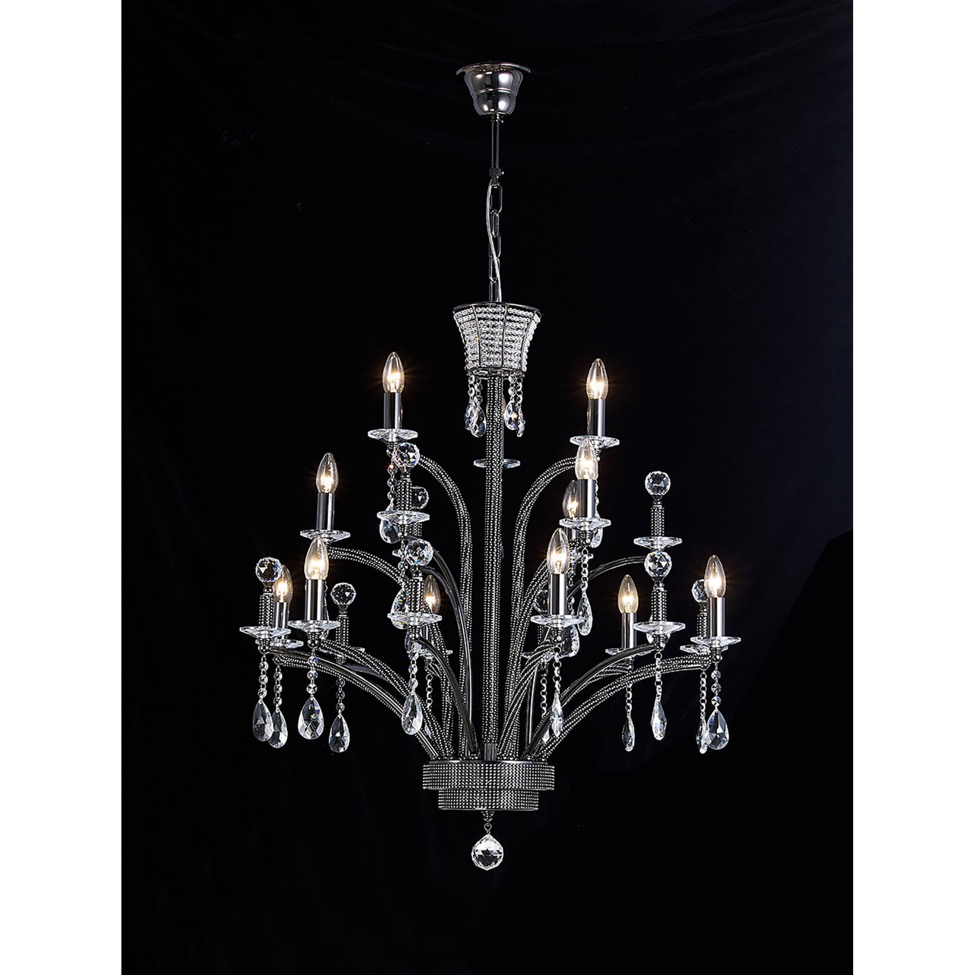 Diyas IL30481 Orlando Pendant Large 12 Light Black Chrome (ITEM REQUIRES ASSEMBLY)