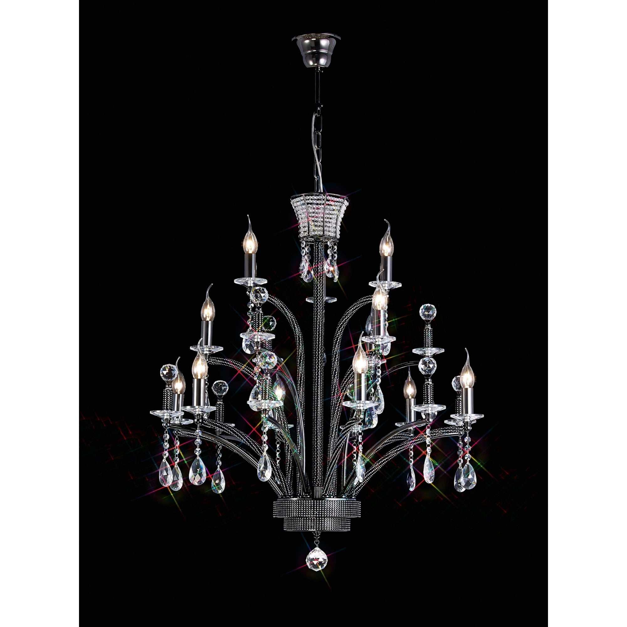 Diyas IL30481 Orlando Pendant Large 12 Light Black Chrome (ITEM REQUIRES ASSEMBLY)