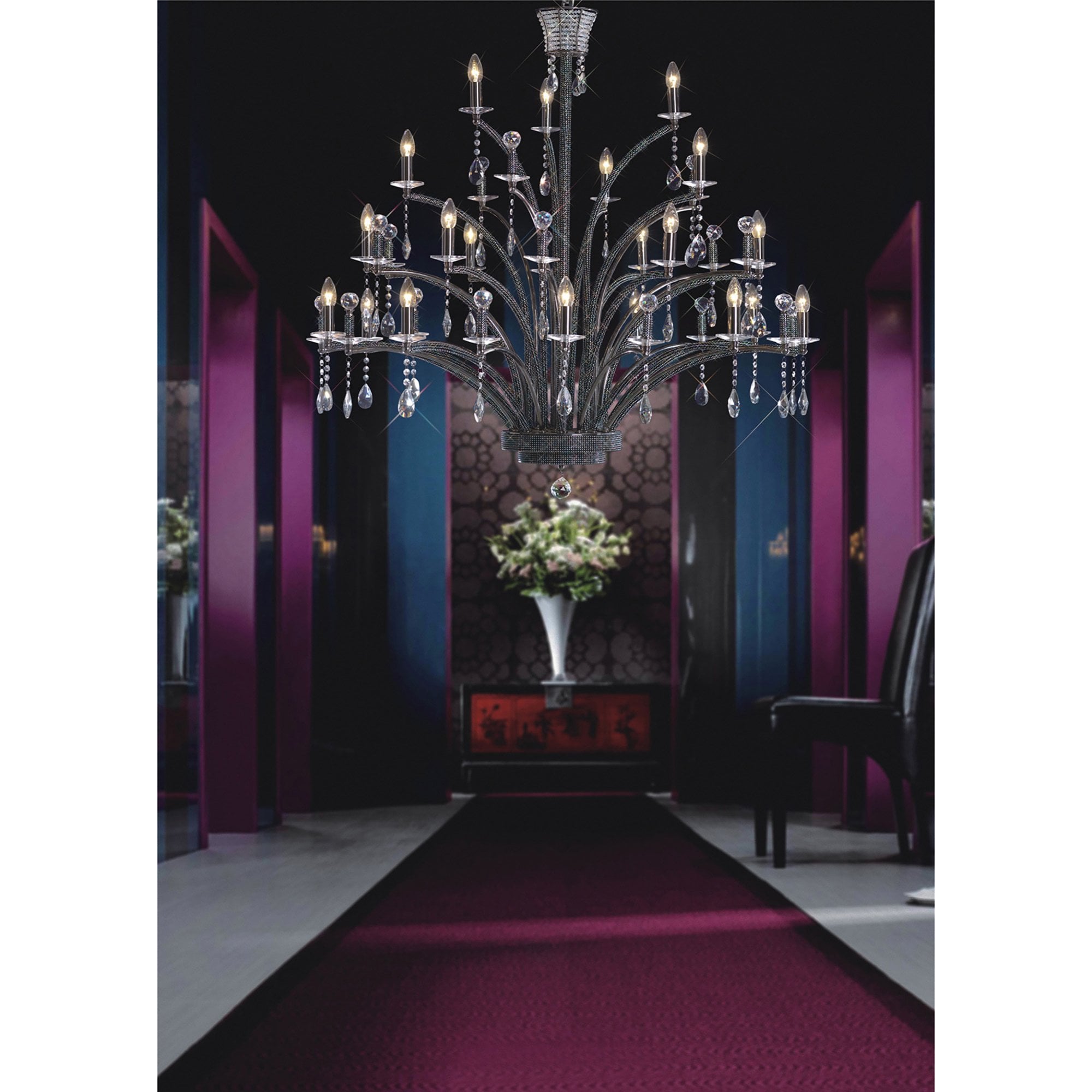 Diyas IL30490 Orlando Pendant 21 Light Black Chrome/Crystal (ITEM REQUIRES ASSEMBLY)