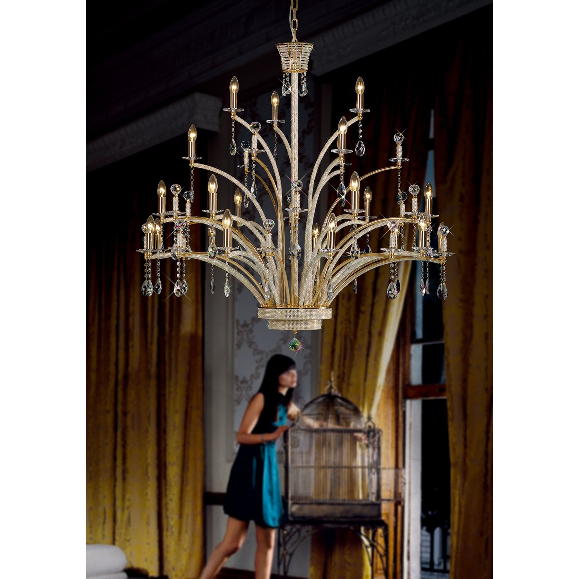 Diyas IL30390 Orlando Pendant 21 Light French Gold/Crystal (ITEM REQUIRES ASSEMBLY)