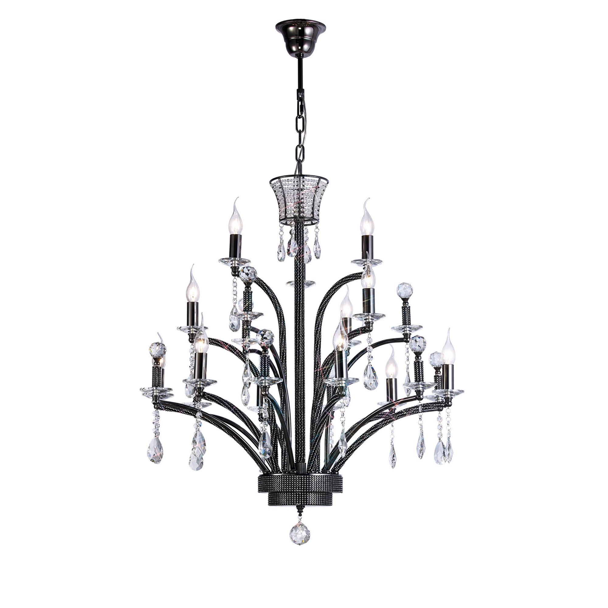 Diyas IL30481 Orlando Pendant Large 12 Light Black Chrome (ITEM REQUIRES ASSEMBLY)