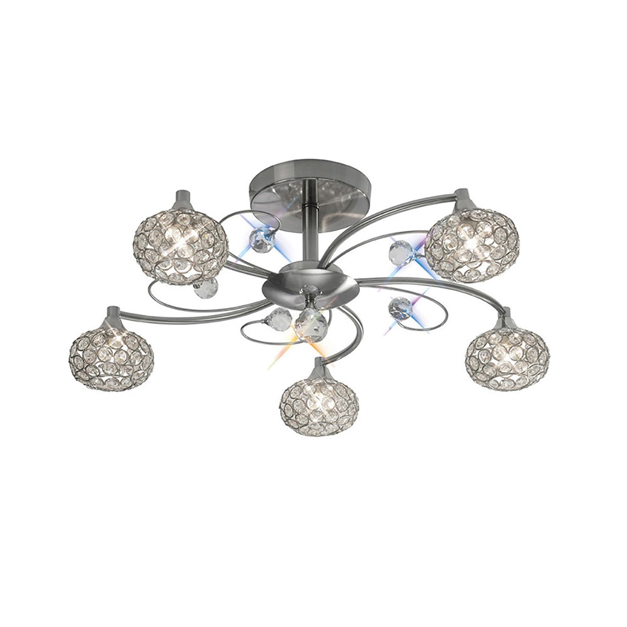 Diyas IL30935 Cara Semi Ceiling 5 Light Satin Nickel/Crystal