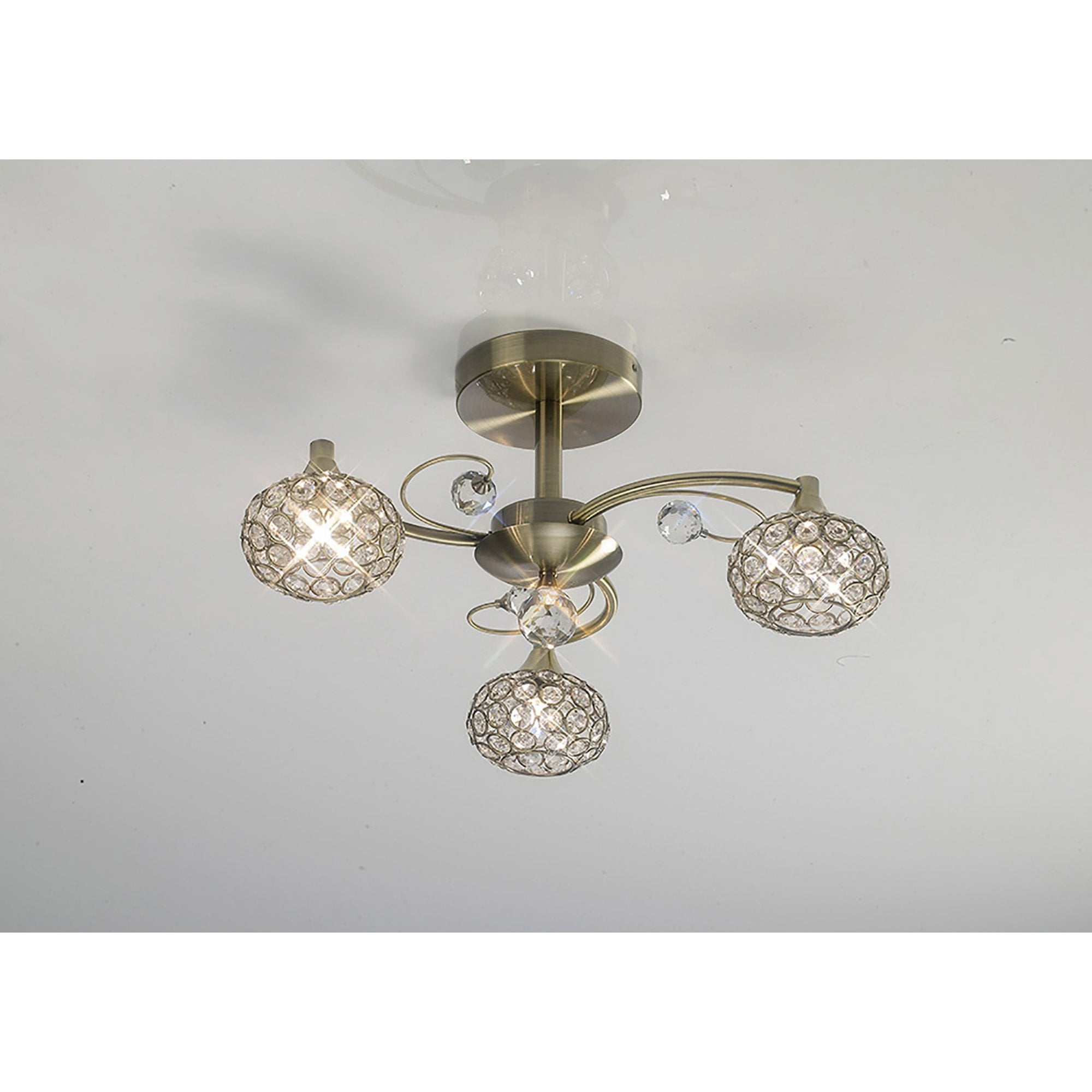 Diyas IL30943 Cara Semi Ceiling 3 Light Antique Brass/Crystal