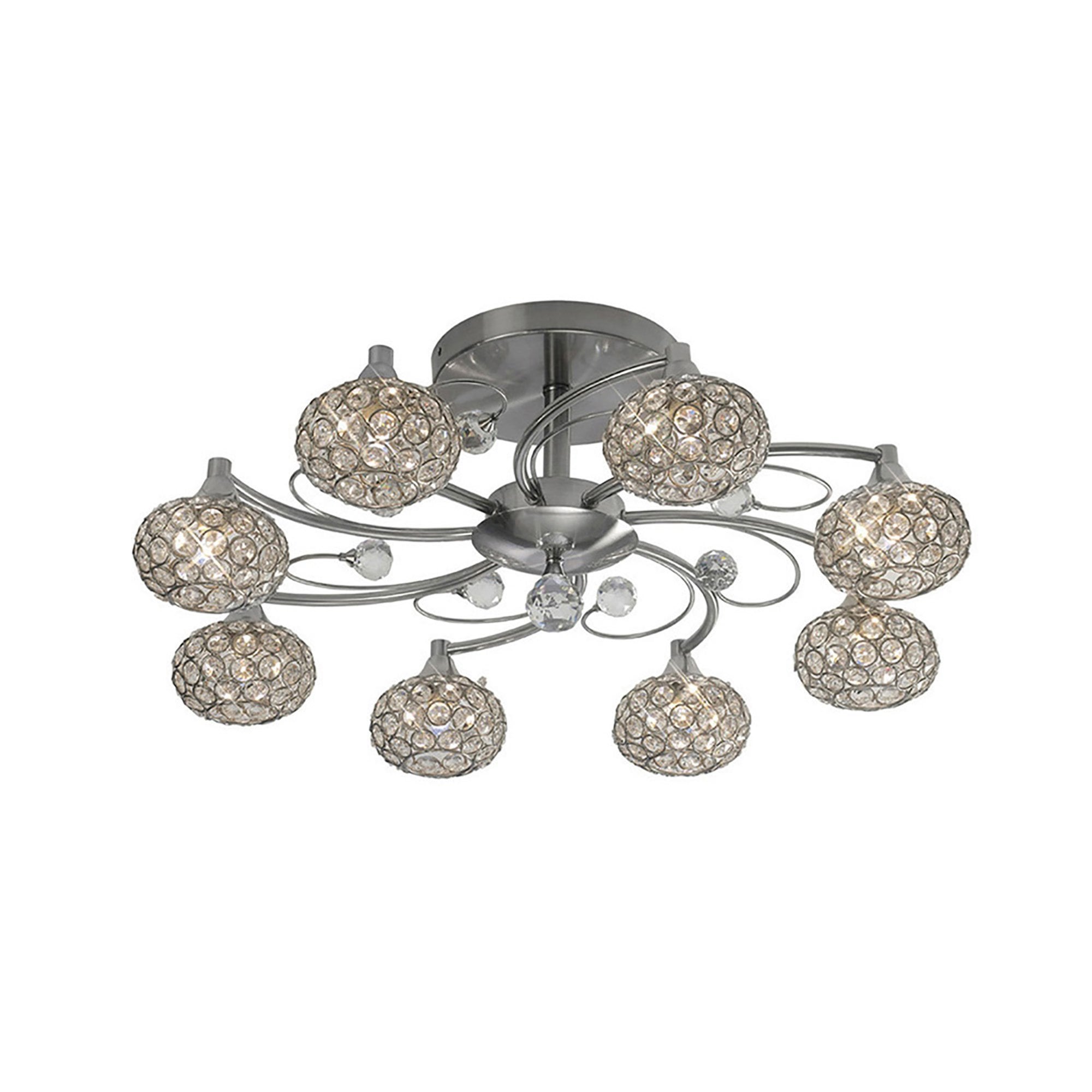 Diyas IL30938 Cara Semi Ceiling 8 Light Satin Nickel/Crystal
