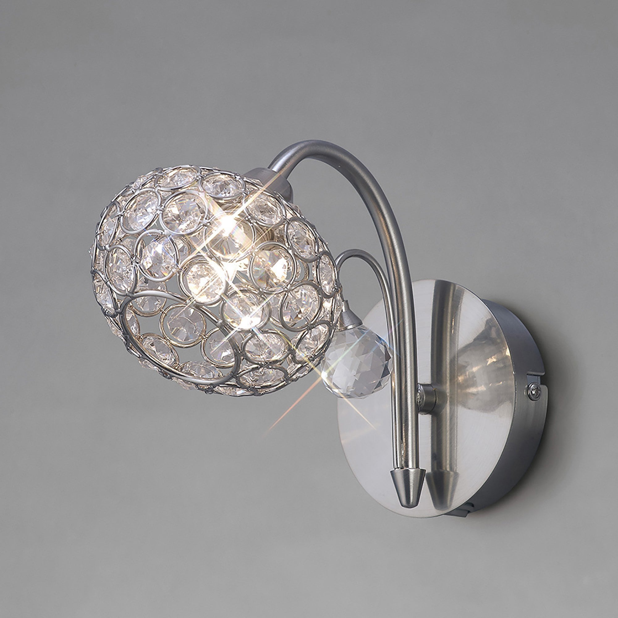 Diyas IL30931 Cara Wall Light Switched 1 Light Satin Nickel/Crystal