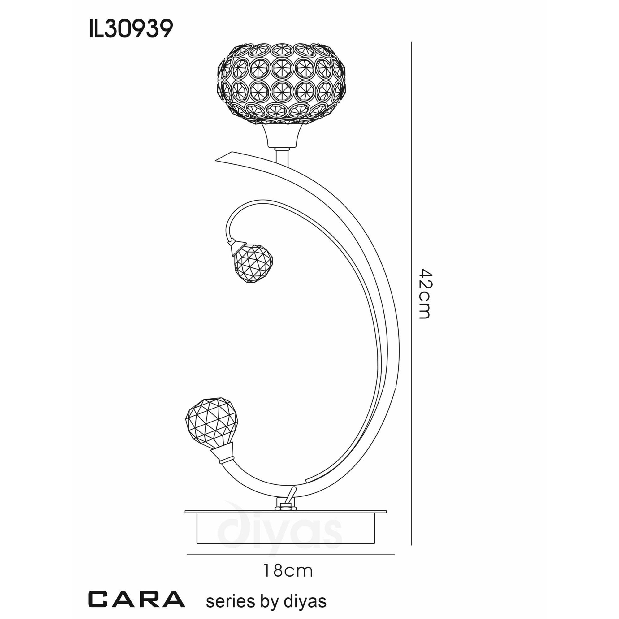 Diyas IL30939 Cara Table Lamp 1 Light Satin Nickel/Crystal