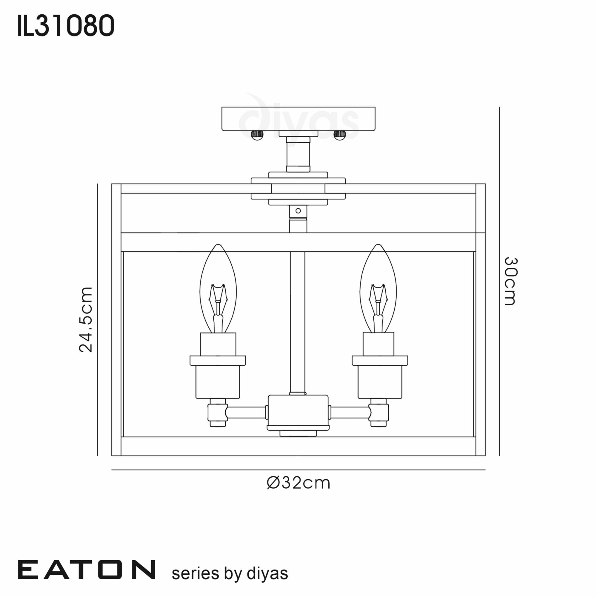 Diyas IL31080 Eaton Semi Ceiling 3 Light Polished Chrome/Glass