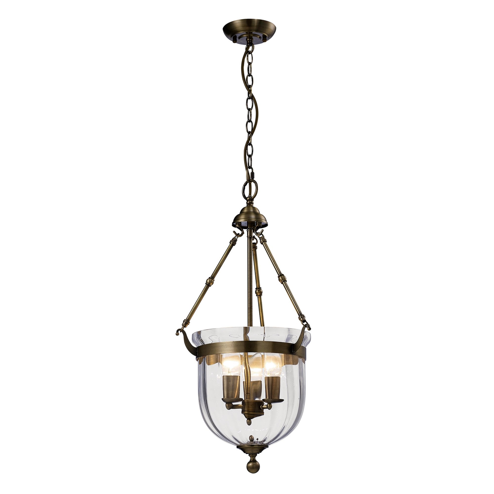 Diyas IL31076 Aubrey Pendant 3 Light Antique Brass/Glass