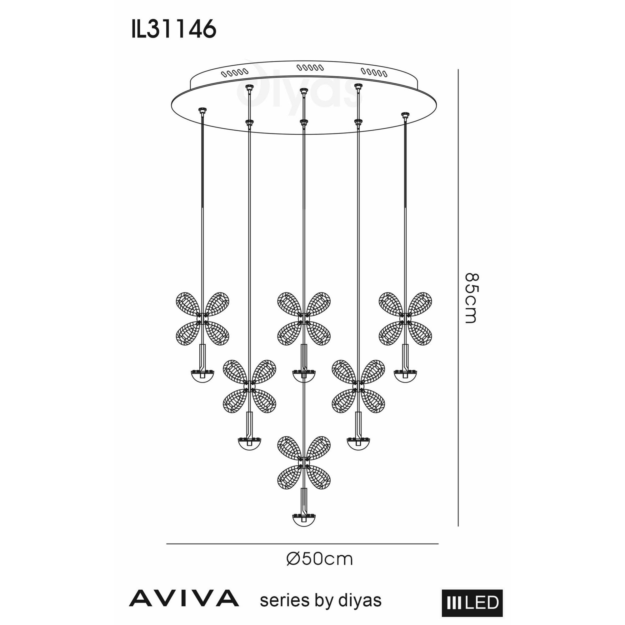 Diyas IL31146 Aviva Pendant Round 16 Light 4000K LED Polished Chrome/Crystal