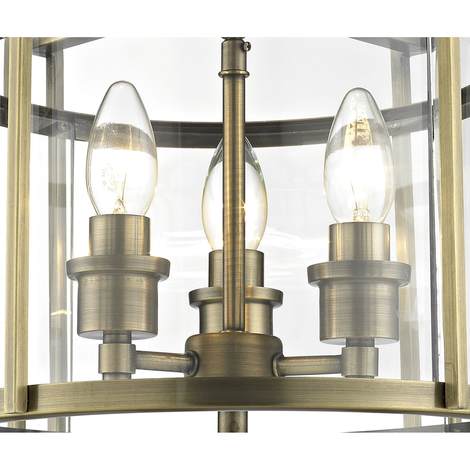 Diyas IL31090 Eaton Semi Ceiling 3 Light Antique Brass/Glass