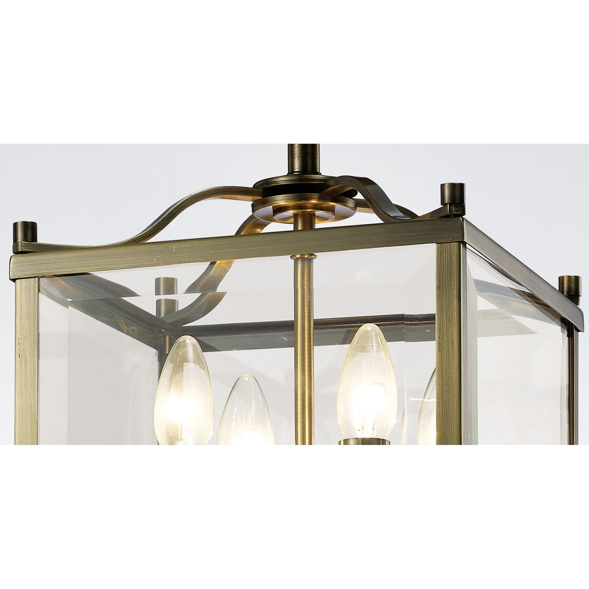 Diyas IL31111 Aston Semi Ceiling 4 Light Antique Brass/Glass