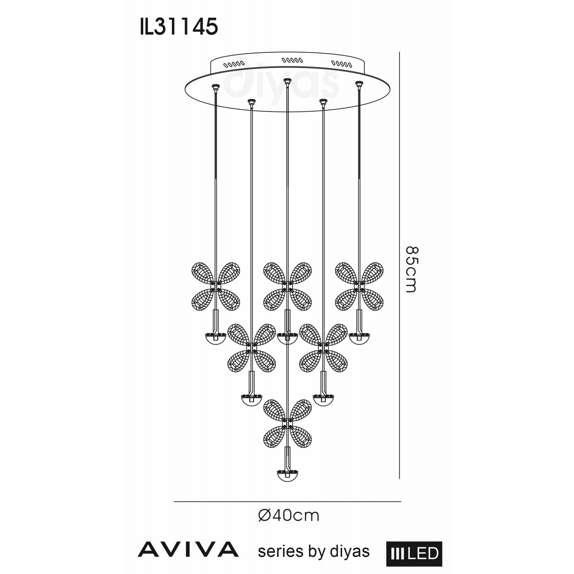Diyas IL31145 Aviva Pendant Round 10 Light 4000K LED Polished Chrome/Crystal