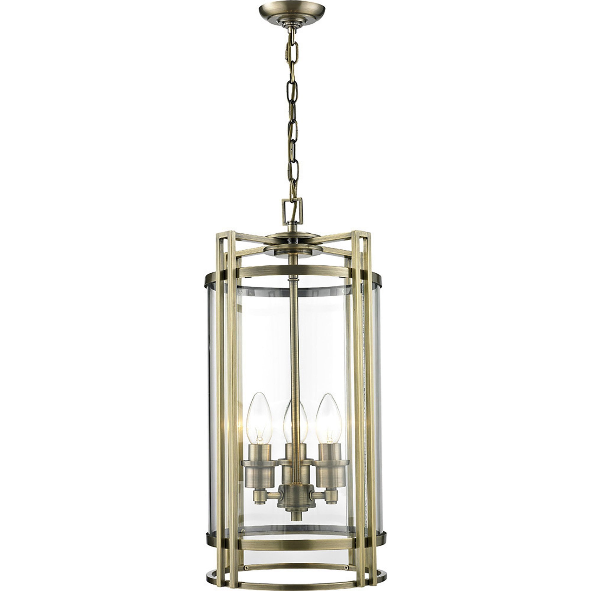 Diyas IL31092 Eaton Pendant 3 Light Antique Brass/Glass