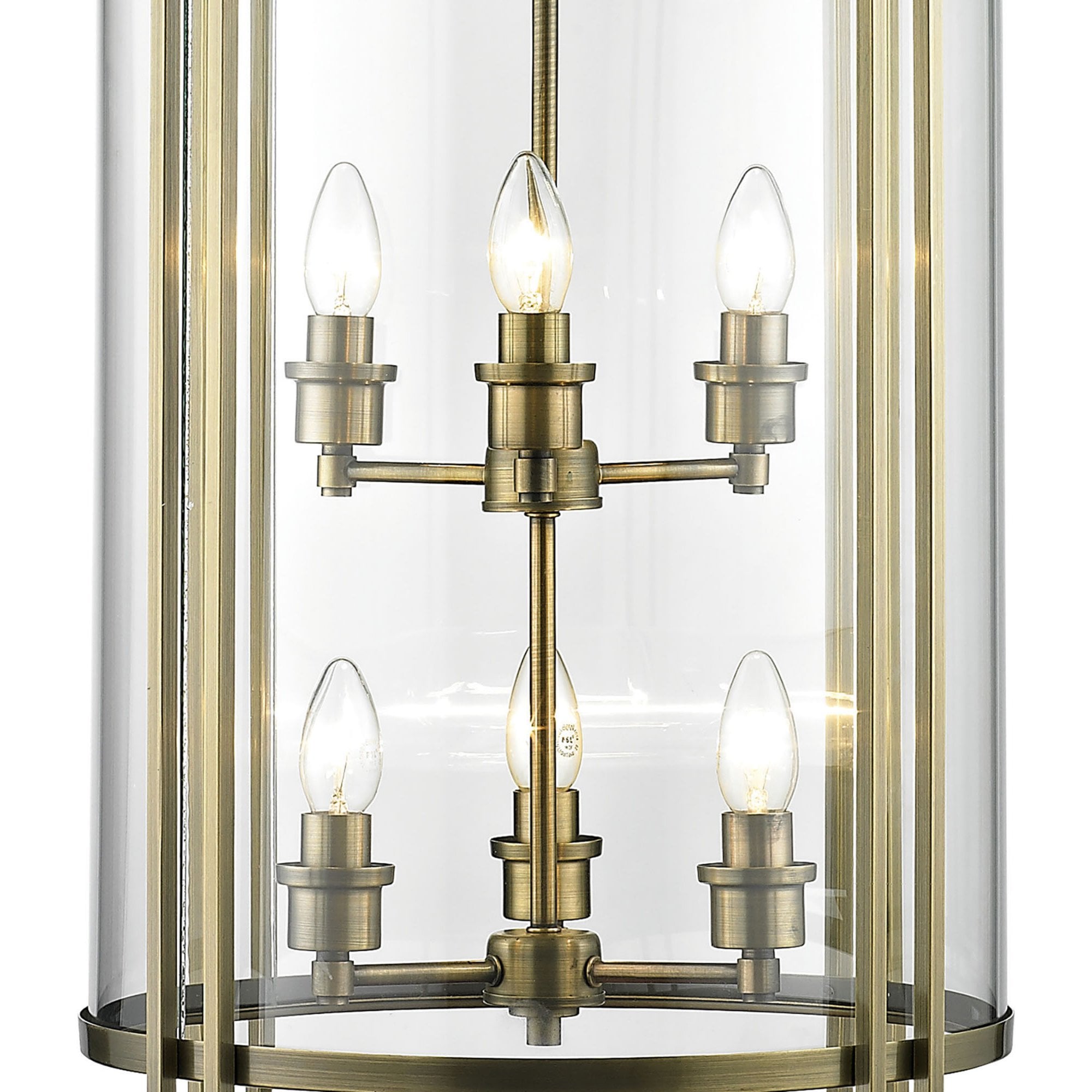 Diyas IL31094 Eaton Pendant 6 Light Antique Brass/Glass