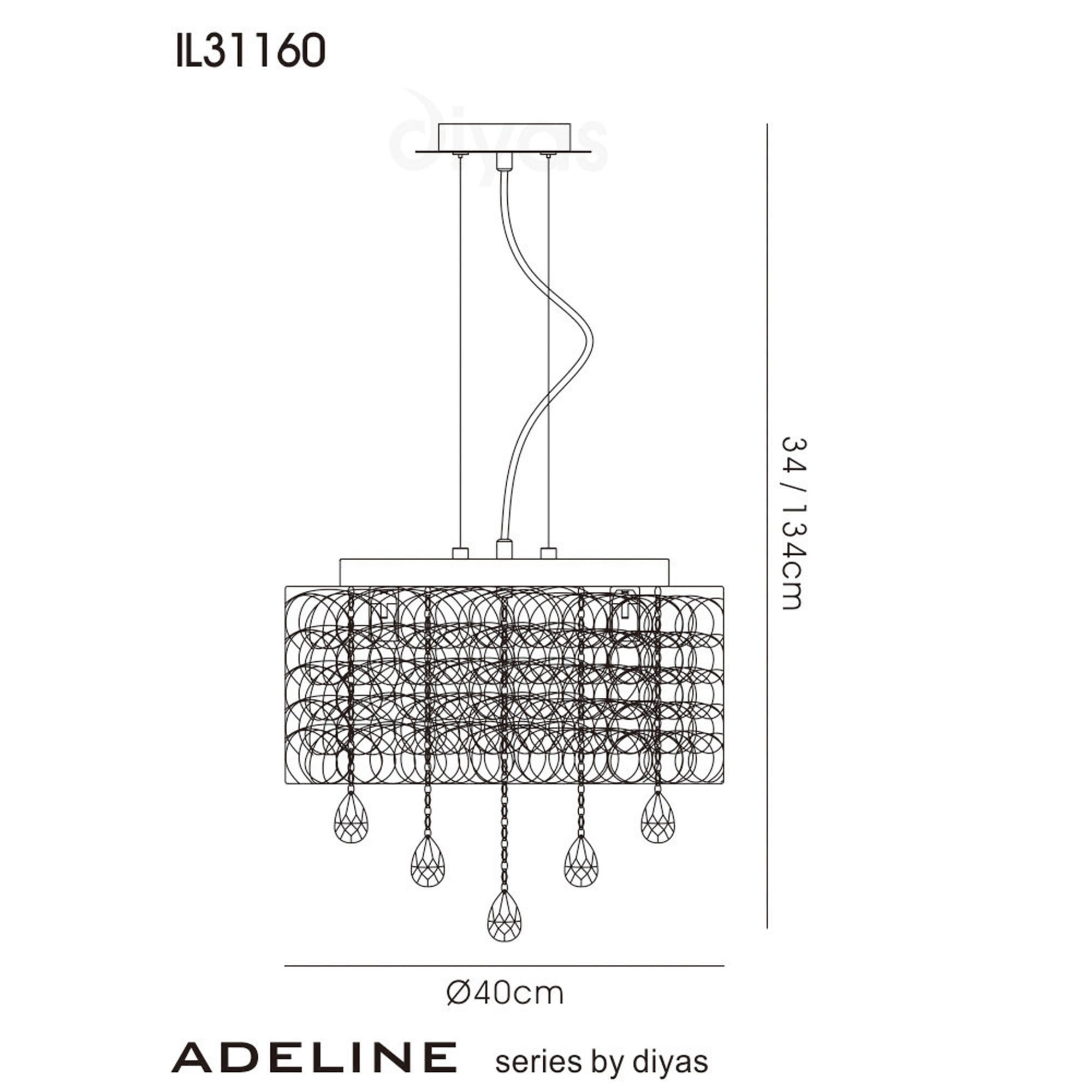 Diyas IL31160 Adeline Pendant 4 Light Polished Chrome/Crystal