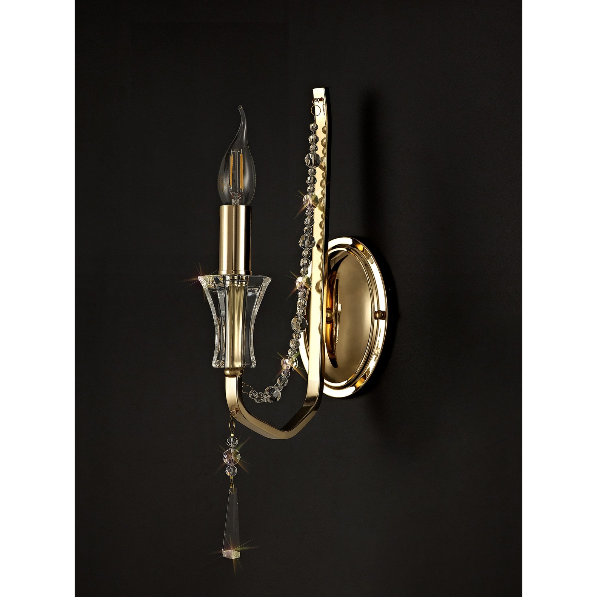 Diyas Armand Wall Lamp Single Light E14 - French Gold/Crystal