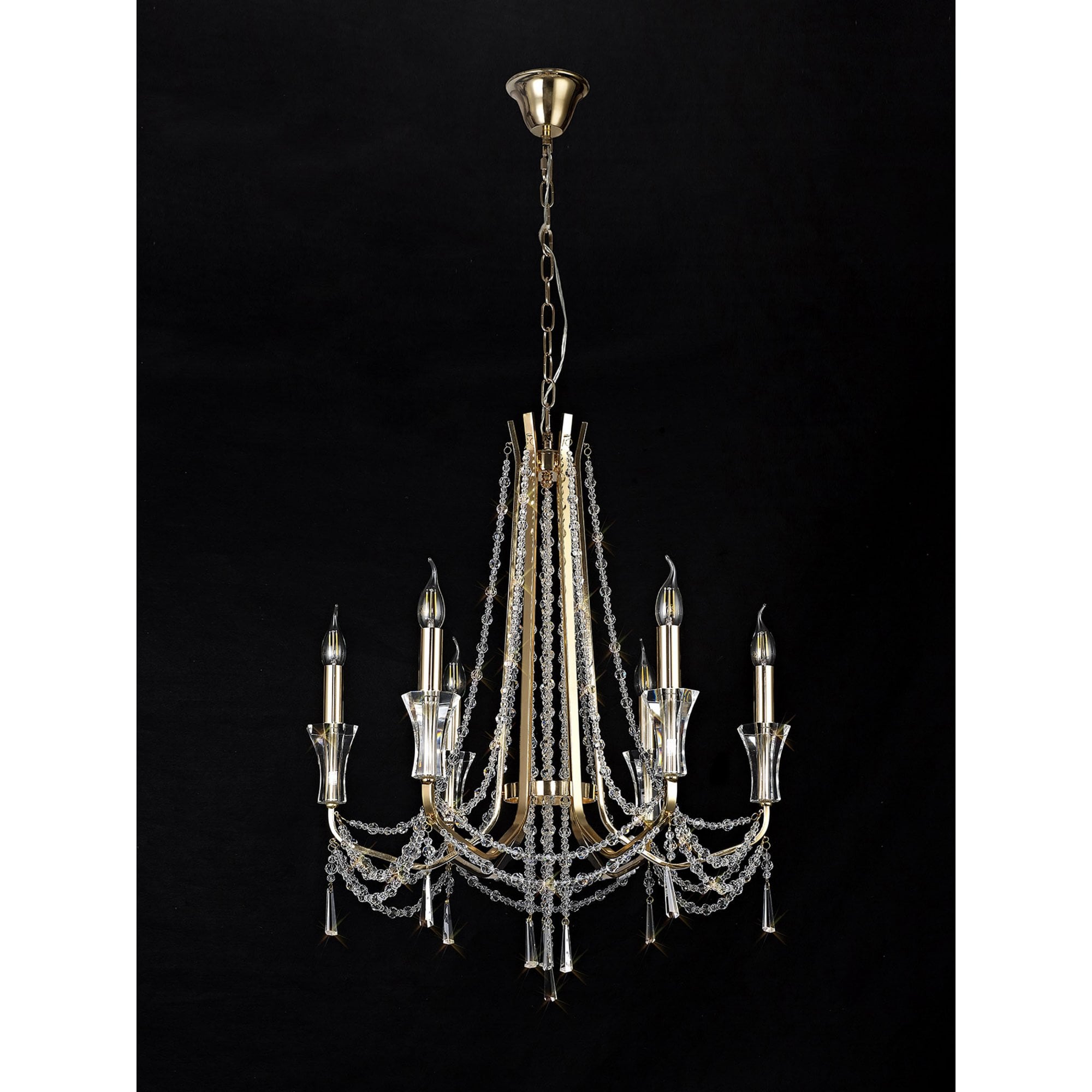 Diyas Armand Pendant 6 Light E14 - French Gold/Crystal