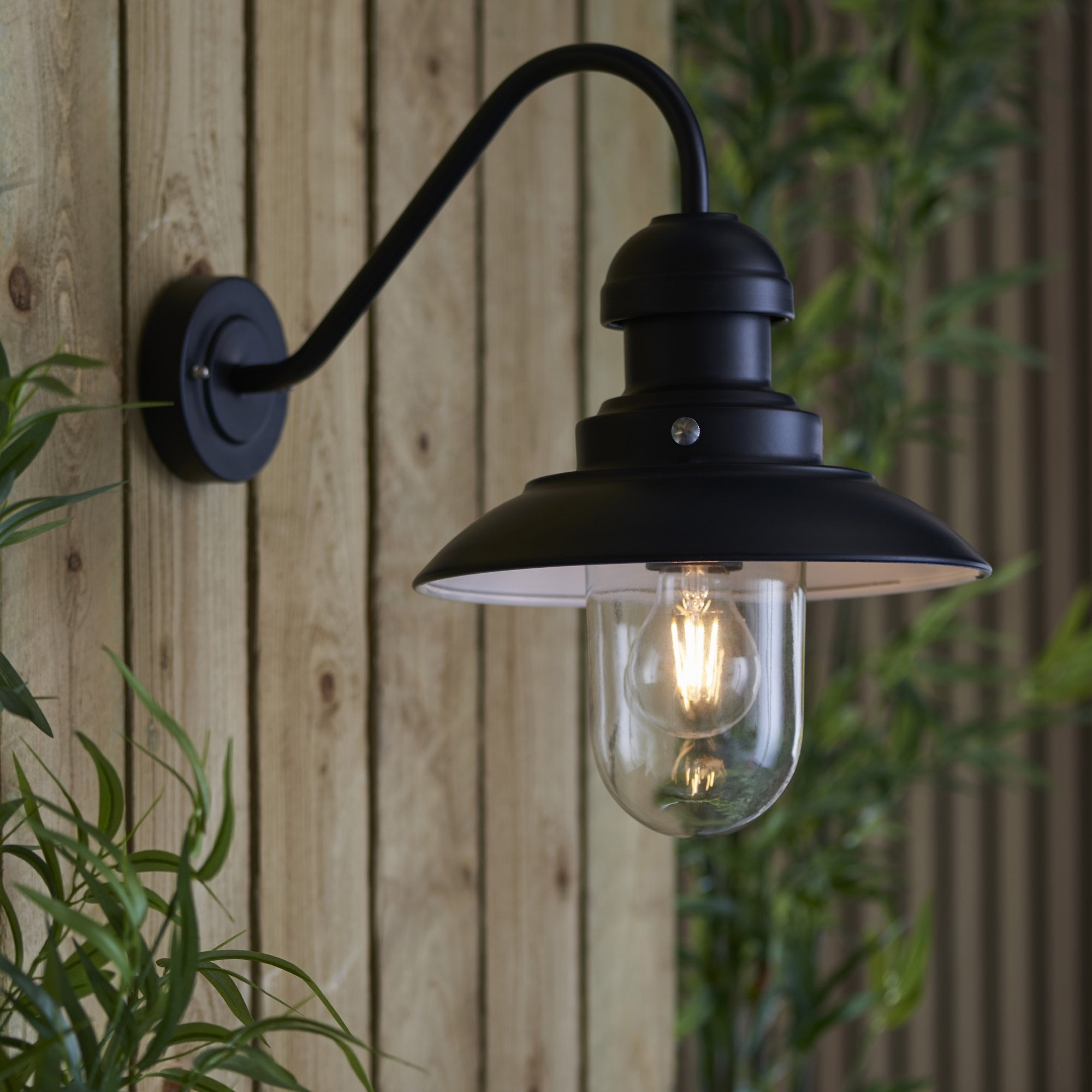 Endon Hereford Single Light Fisherman Arm Wall Light  - Matt Black & Clear Glass