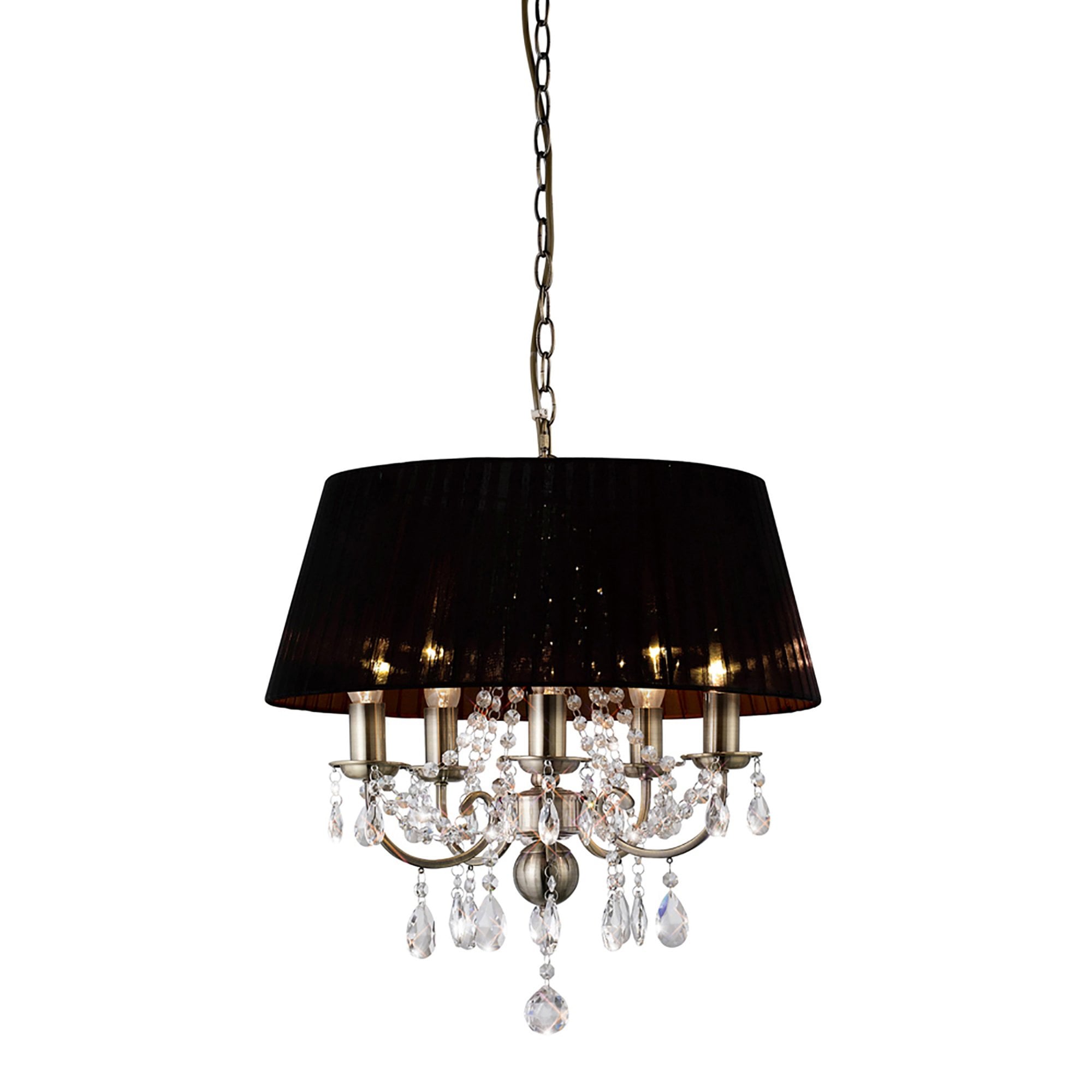 Diyas IL30047 Olivia Pendant With Black Shade 5 Light Antique Brass/Crystal